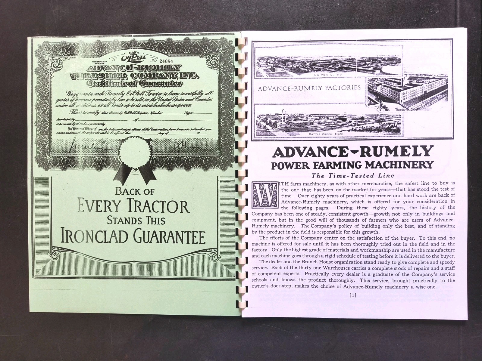 Rumley Oil Pull Tractor Dealer Brochure Owners Manual Print Advertising Reprint