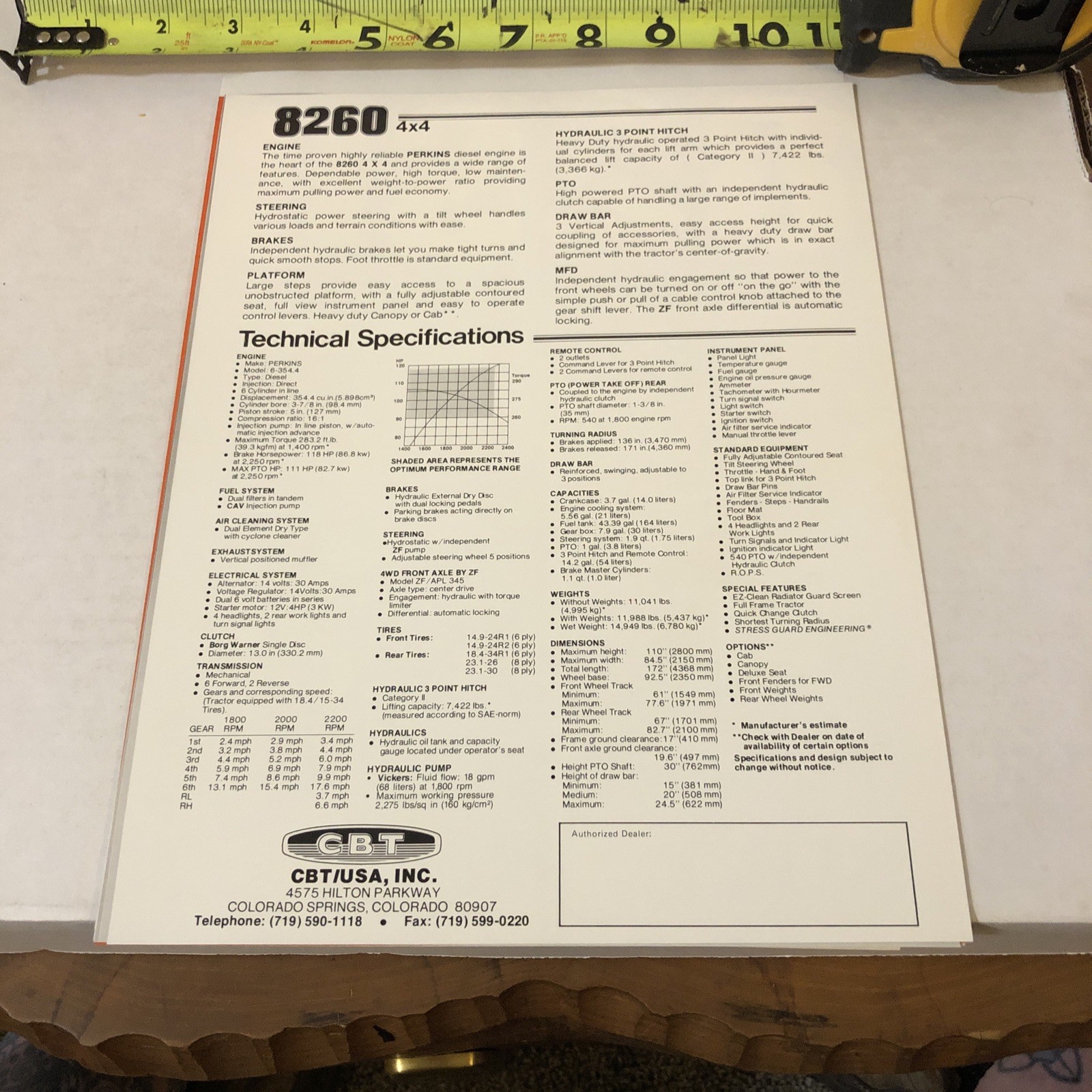 CBT 8260 4×4 Tractor Sales Brochure Spec Sheet Literature ORIGINAL! C-B-T