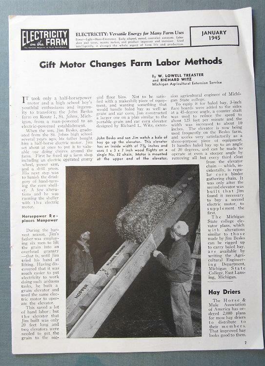 Orig 1945 Electric Farmer Article Features John & Jim Besko, St Johns Michigan