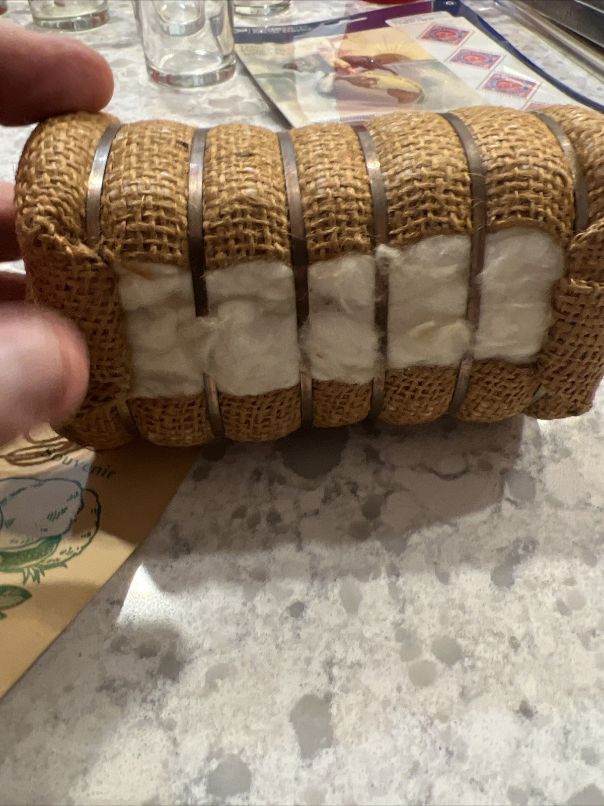 Vintage Miniature Souvenir Real Cotton Bale from Atlanta Georgia in Burlap w/Tag
