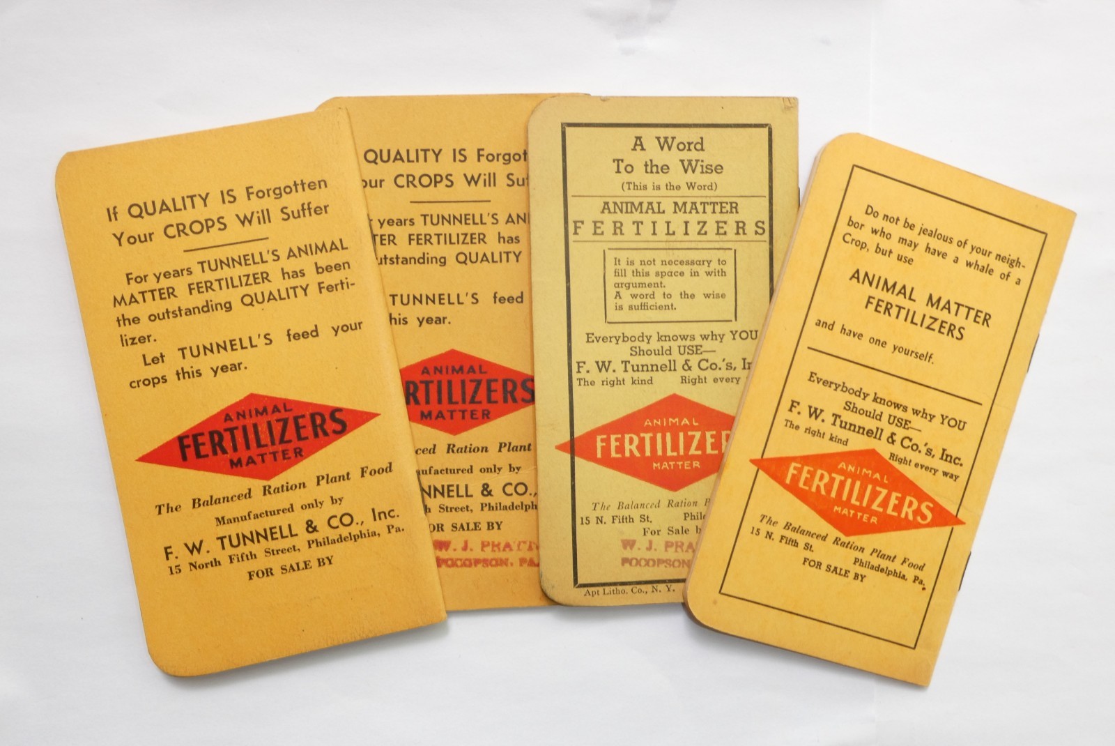 FW Tunnell & Co. Fertilizers 1938 to 1942 4- Farming Notebooks Philadelphia PA