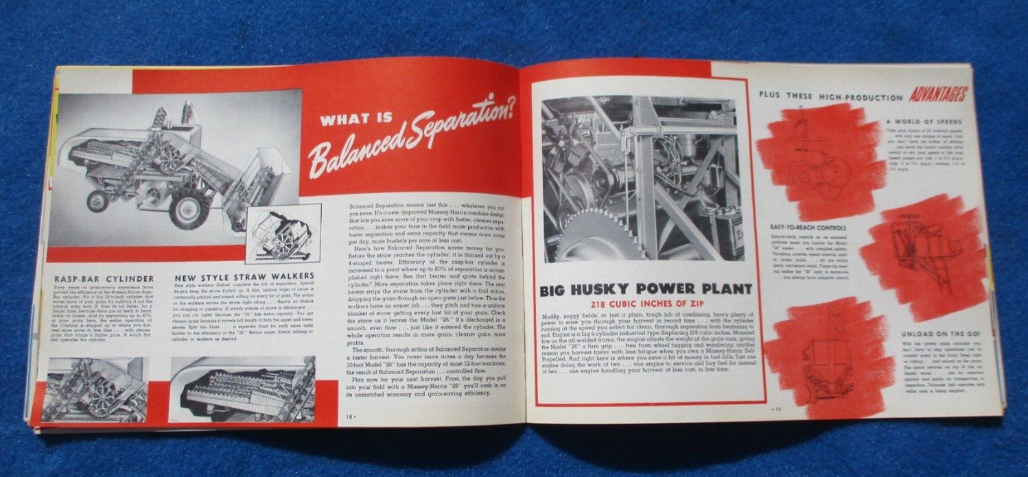 Massey Harris 1950&rsquo;s Combine Sales Booklet Many Full Color Pages Original NOS