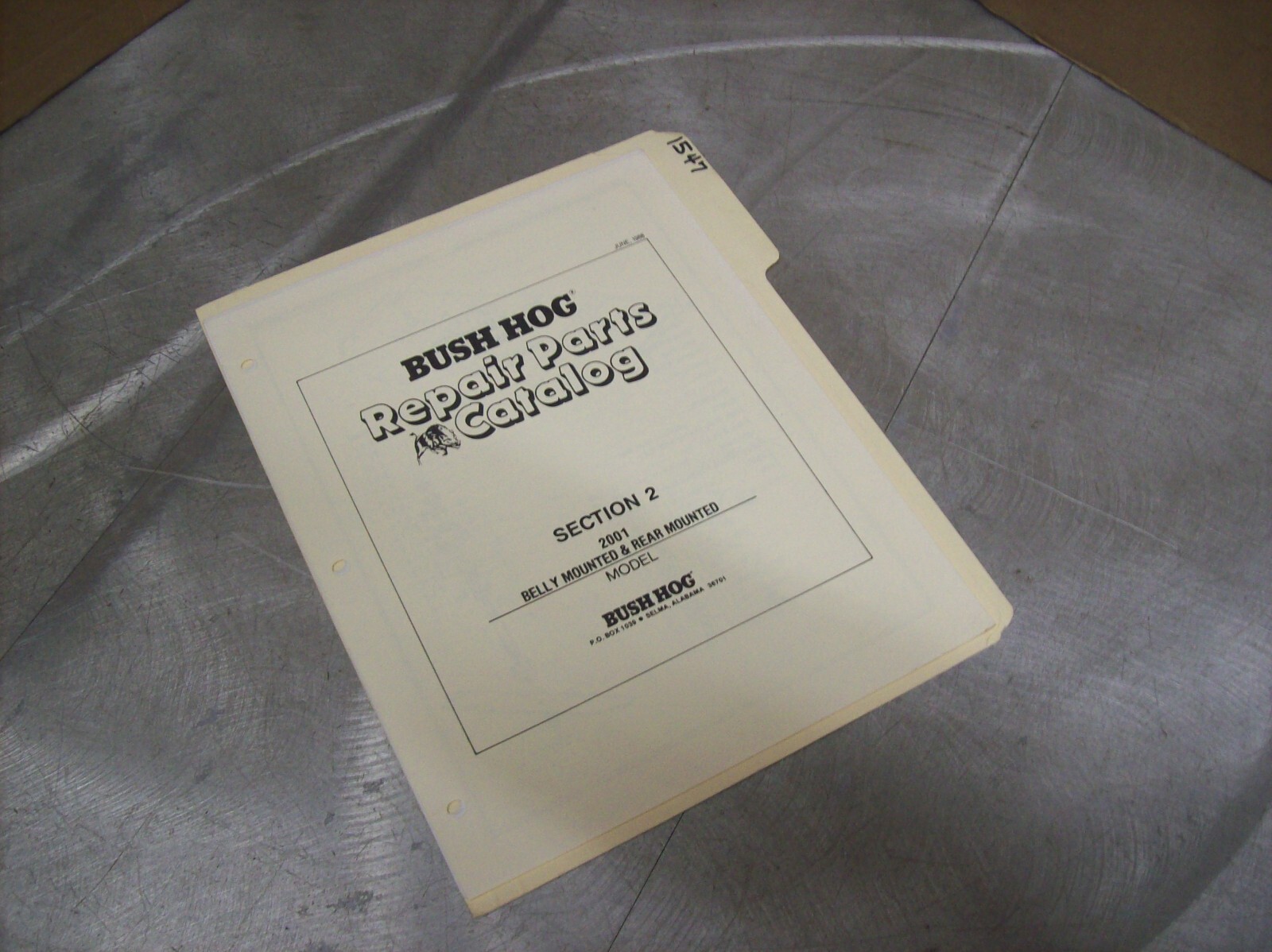 1547) Bush Hog Parts Manual – LOOSE LEAF – 2001 Belly & Rear Mounted Mower