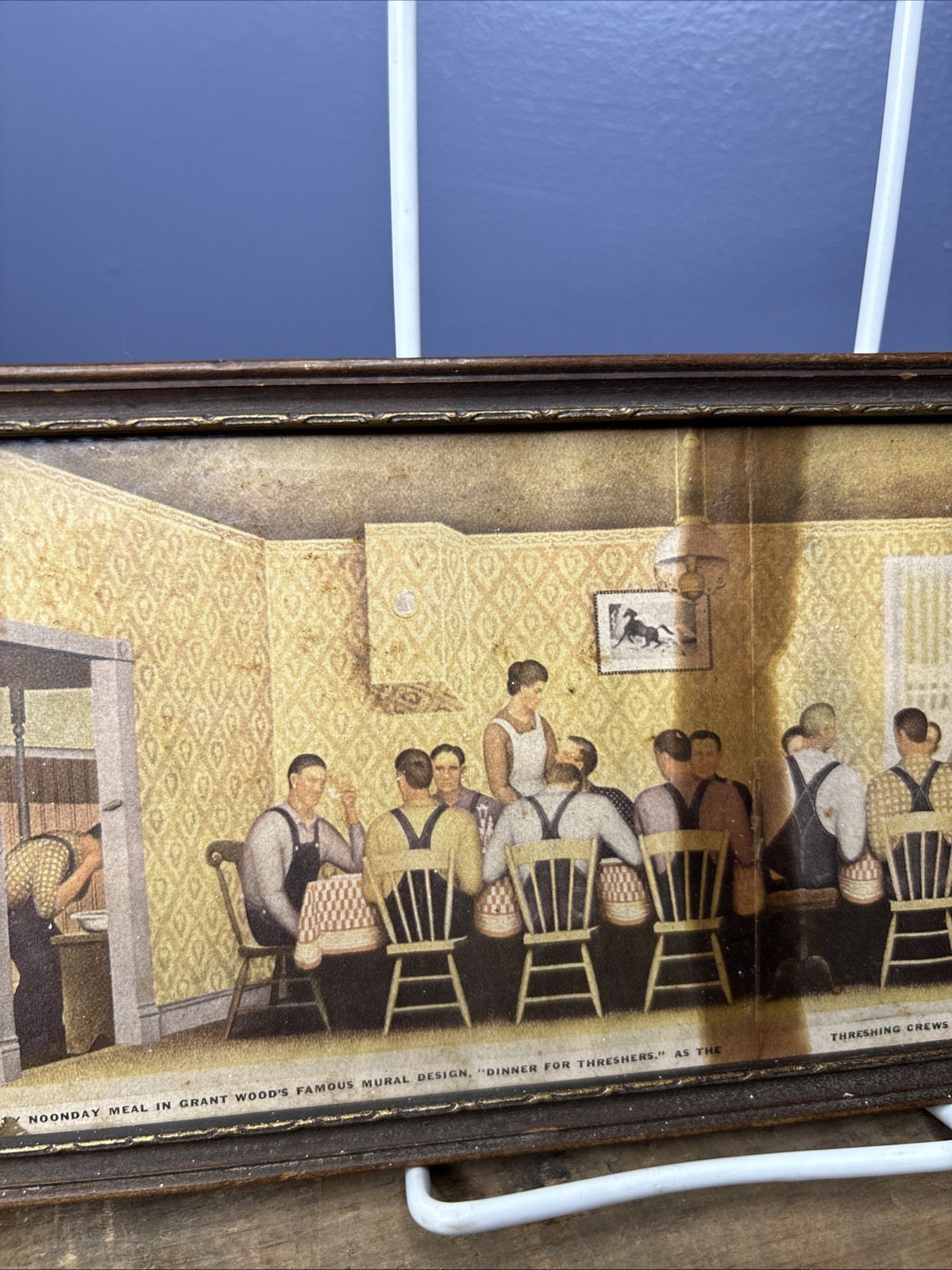 1930s Dinner For Threshers Farming Homestead Print Sign Grant Wood Glass Framed