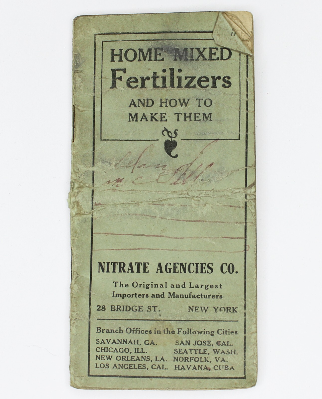 Vintage 1913 HOME MIXED FERTILIZERS Nitrate Agencies Co Data Instructions