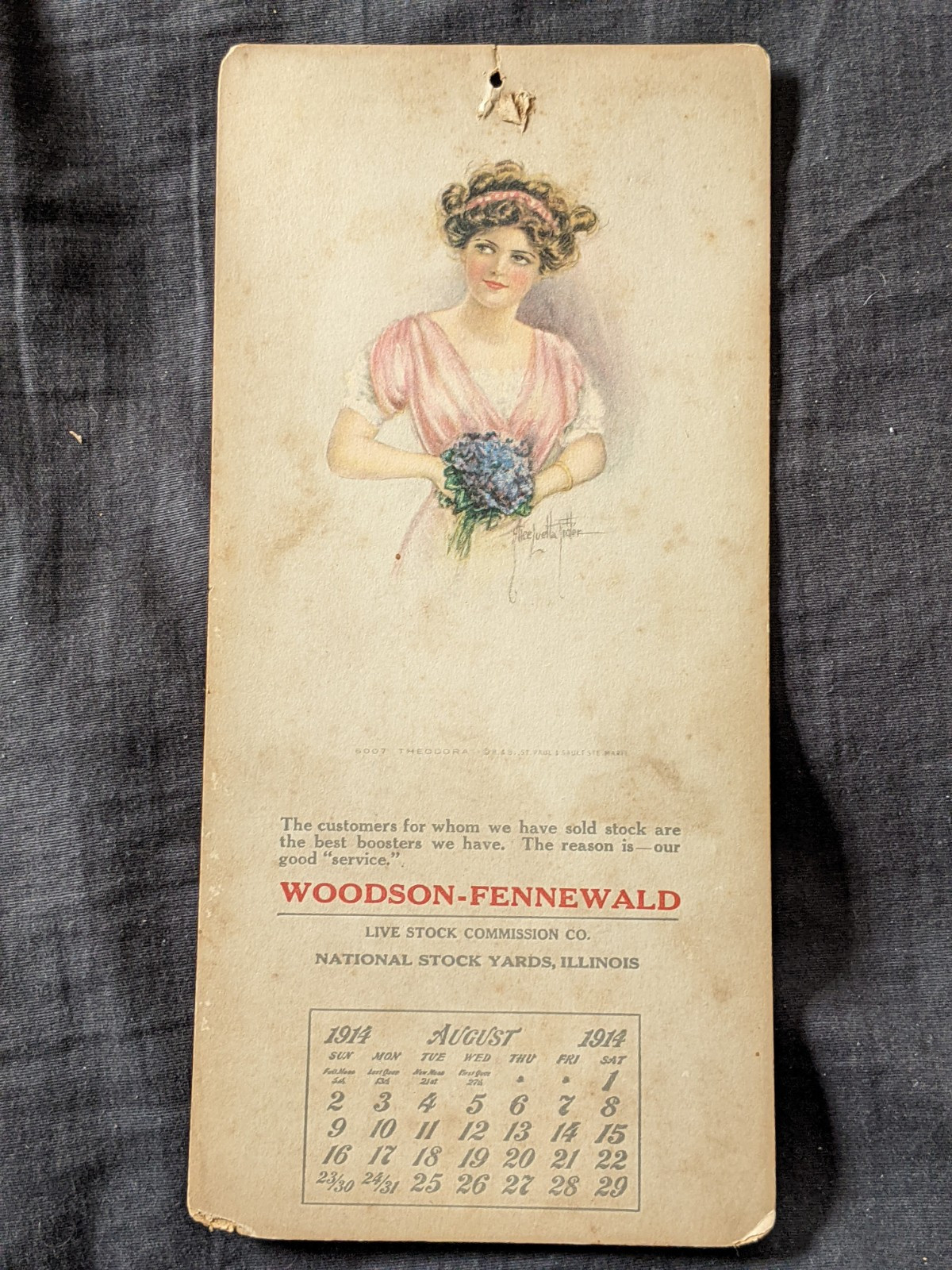 Woodson-fennewald Illinois stockyard 1914 calendar with market report on back