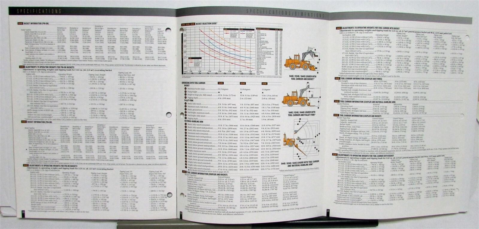 1995 John Deere 544G 624G 644G Loader Specifications Construction Sales Brochure