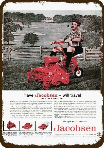 1959 JACOBSEN Riding Lawn Mower Vintage-Look DECORATIVE REPLICA METAL SIGN
