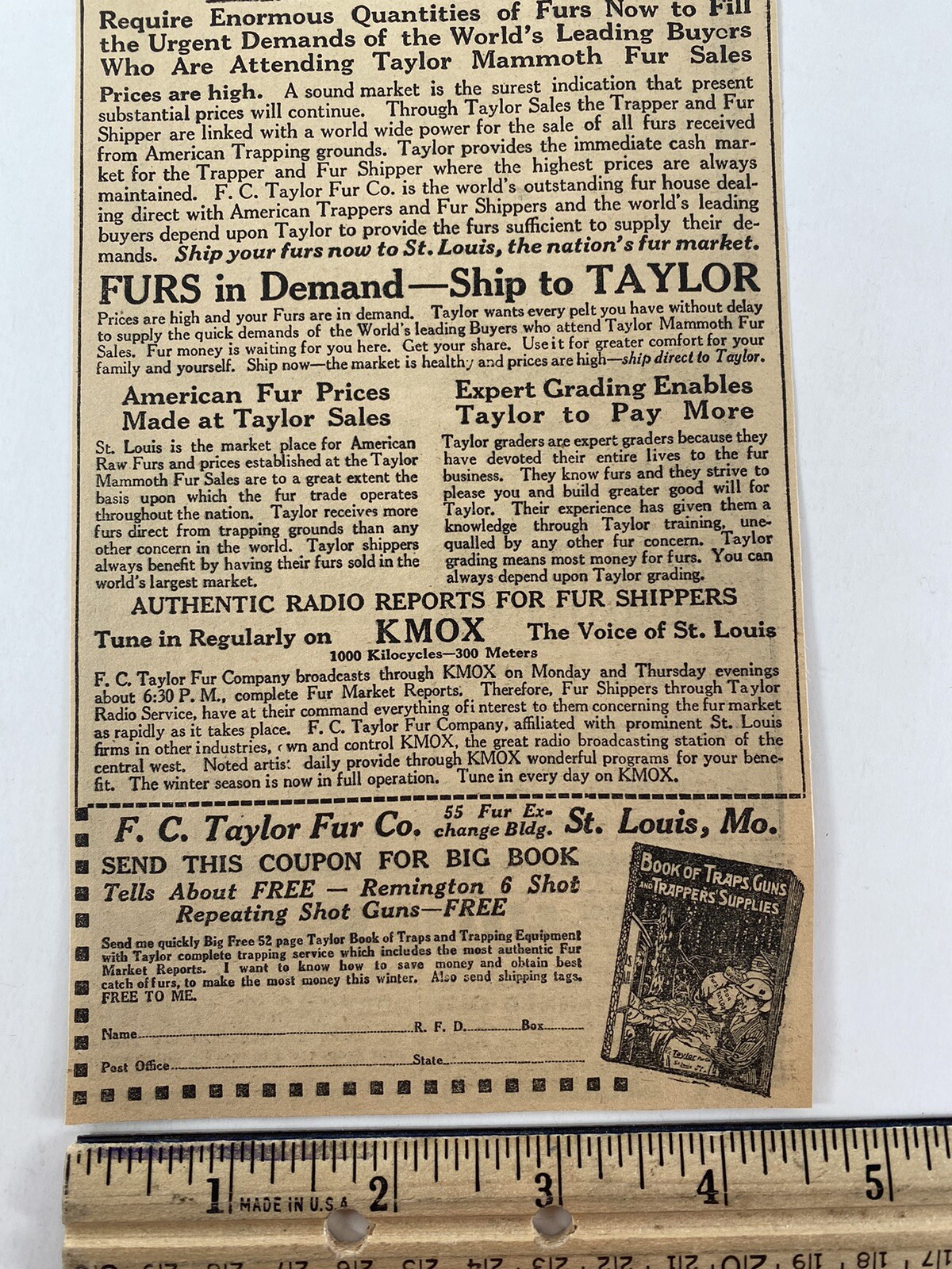 1927 F C Taylor Fur Co Vintage St. Louis MO Market Magazine Print Ad Old 20’s