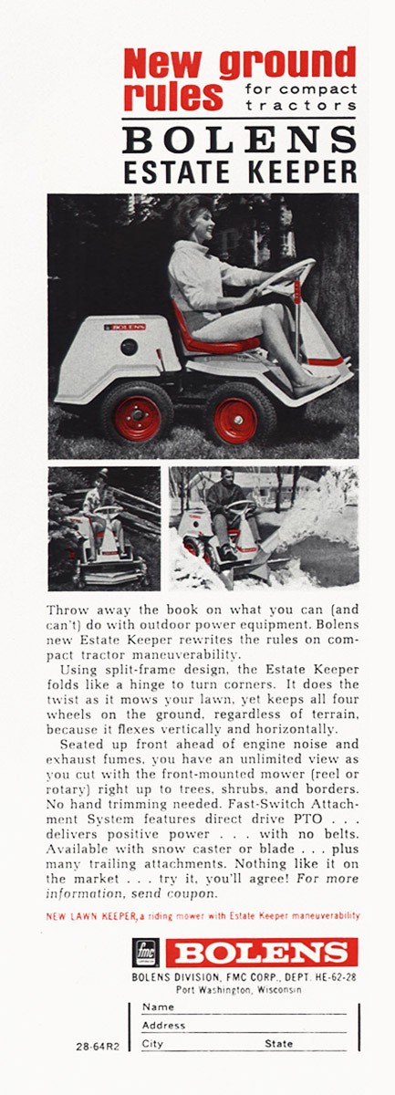 1964 Bolens Estate Keeper Tractor: New Ground Rules Vintage Print Ad