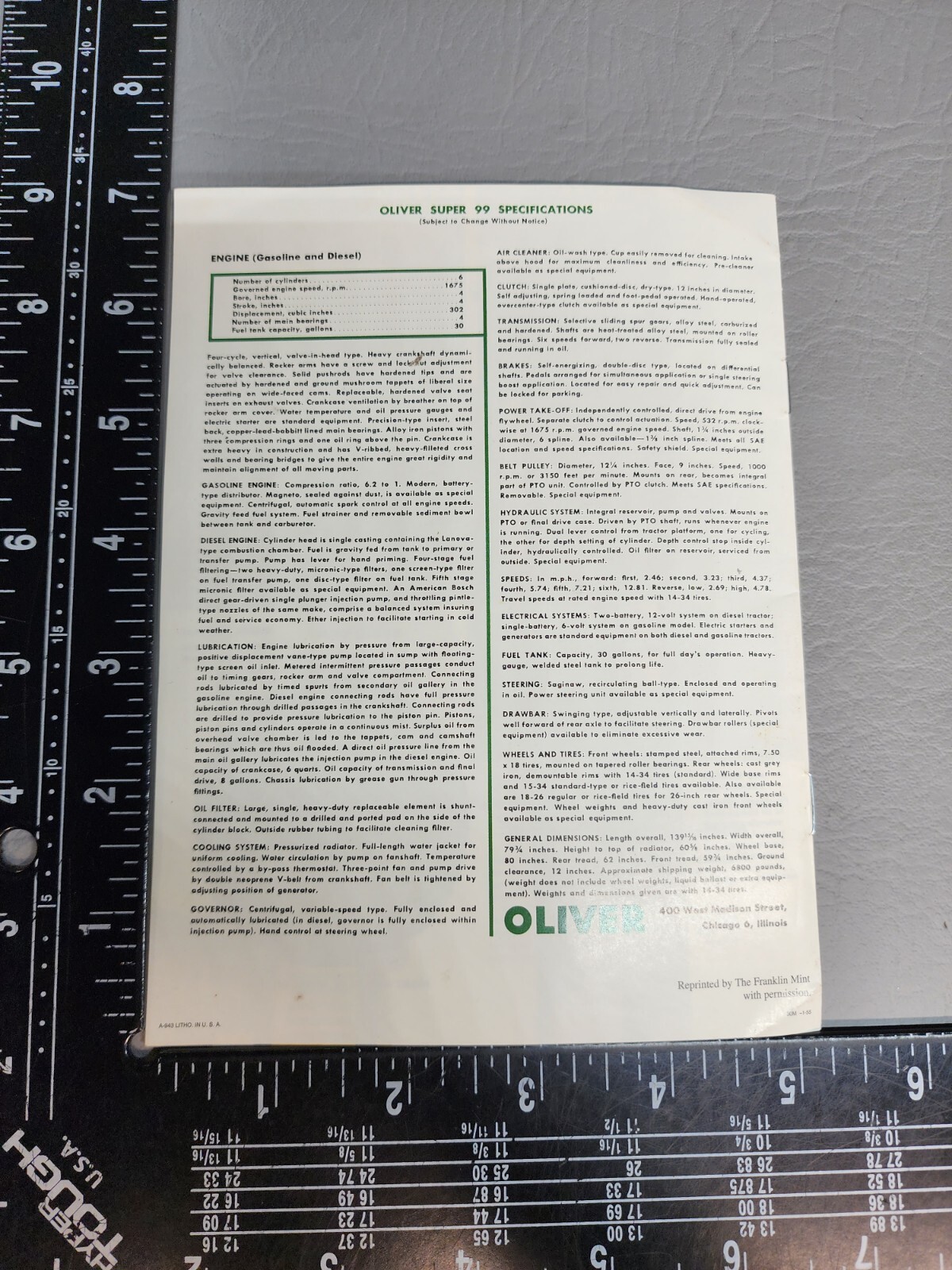 ORIGINAL OLIVER 5-6 PLOW SUPER 99 GM DIESEL 12 PAGES 1956
