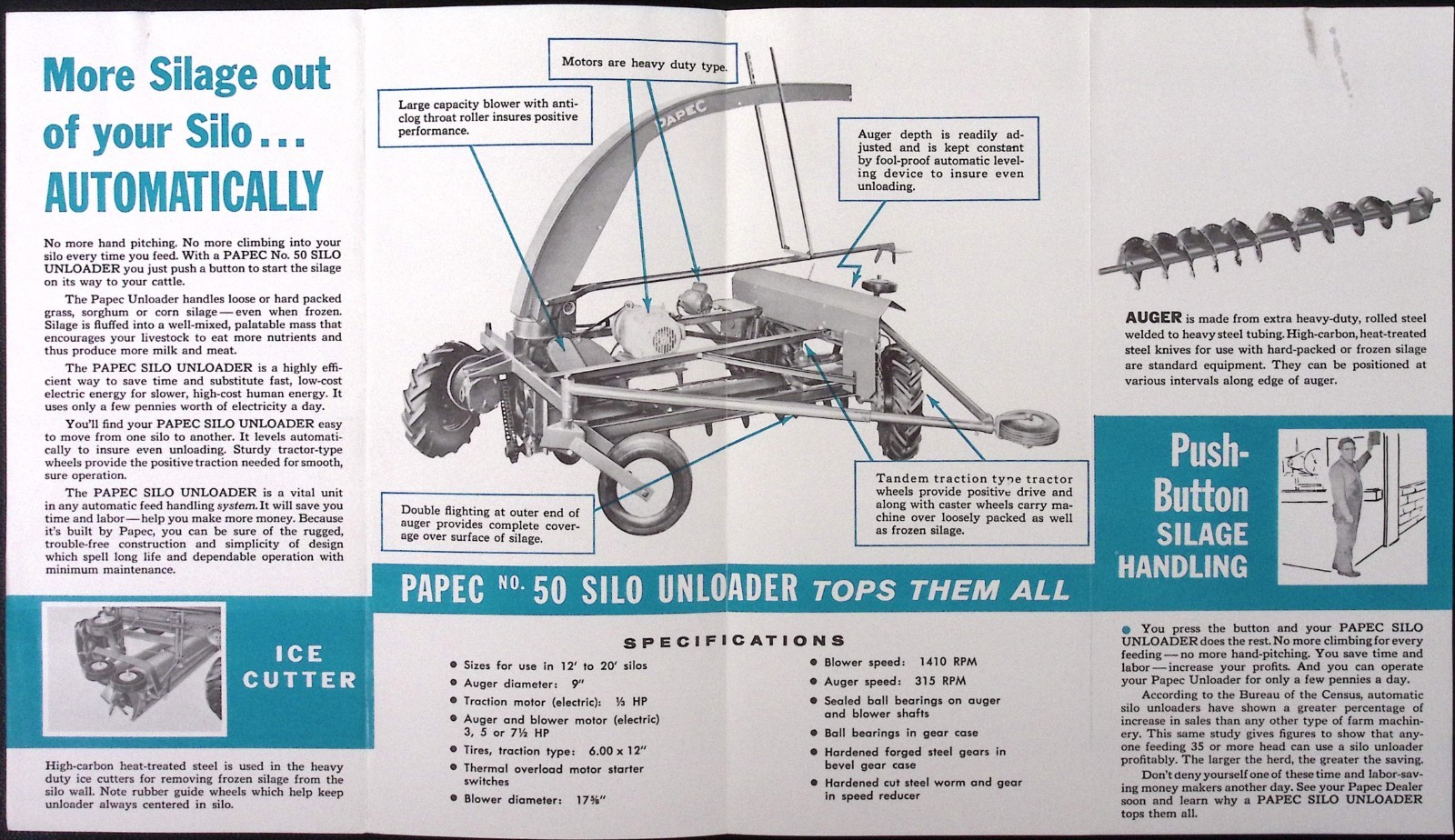1961 PAPEC 50 Silo Unloader Push Button Silage Handling Brochure