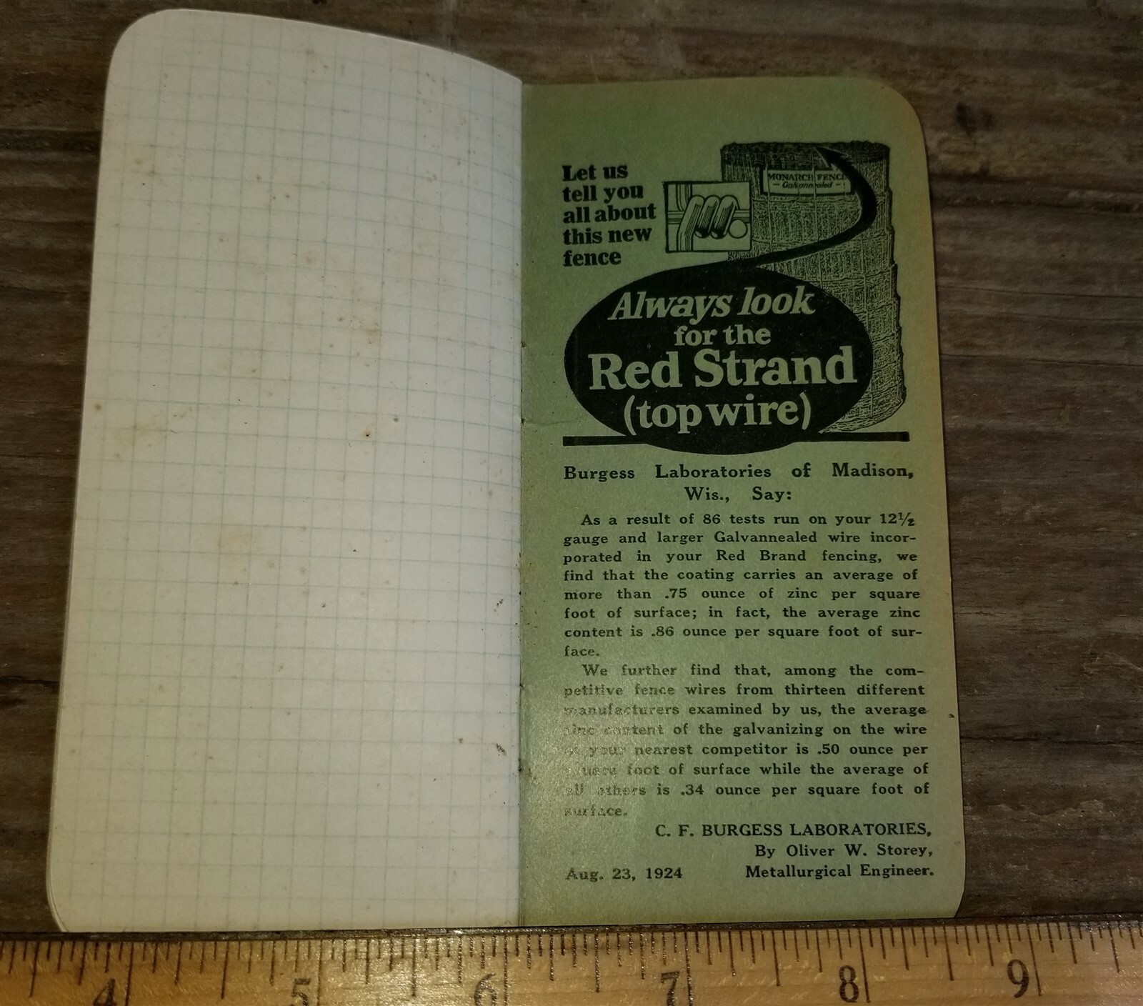 ANTIQUE MONARCH RED BRAND FENCE POCKET NOTEBOOK ADVERTISING PEORIA ILLINOIS