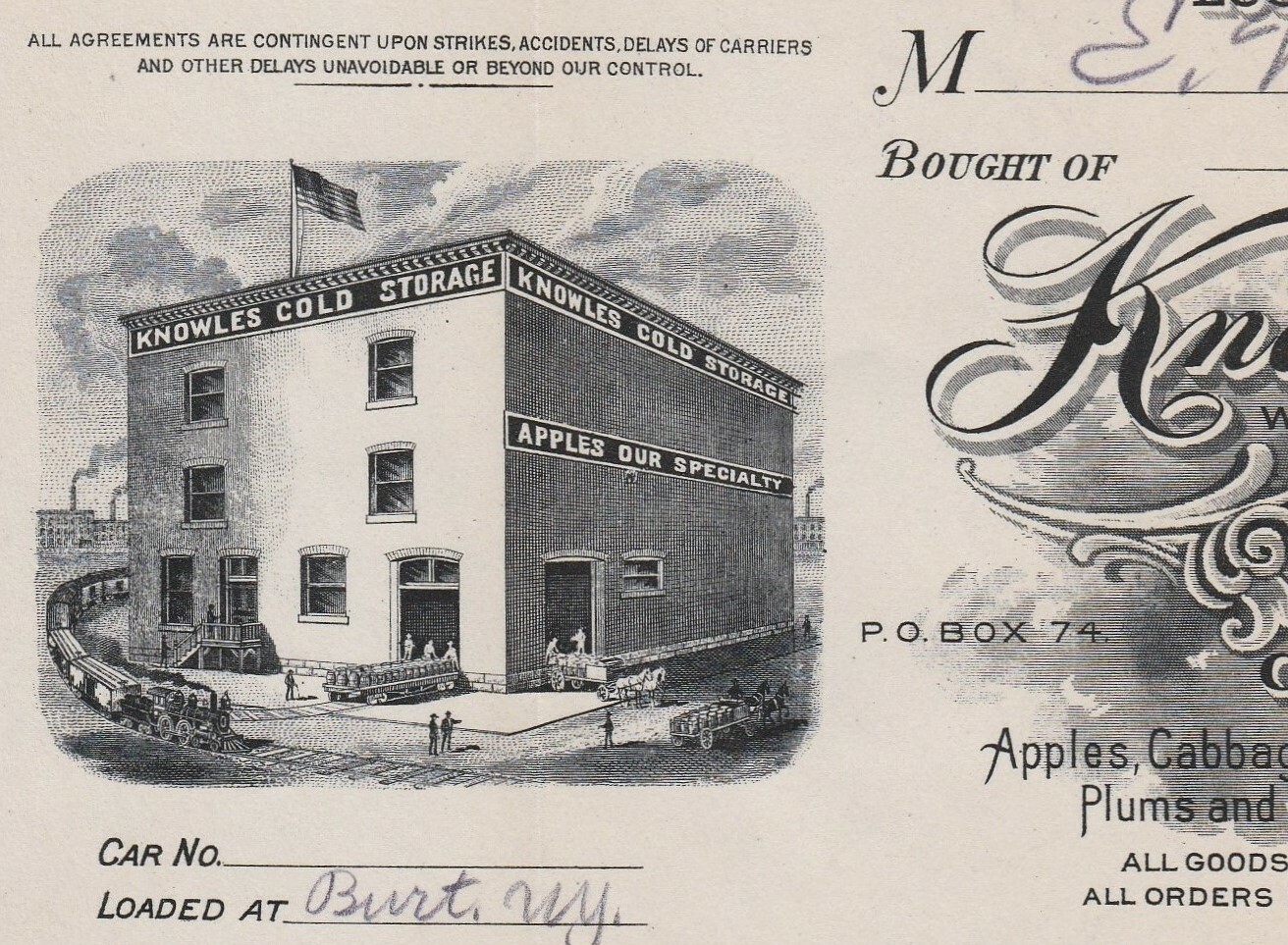 RARE Advertising Cover & Graphic Billhead Knowles Fruit Produce Lockport NY 1911