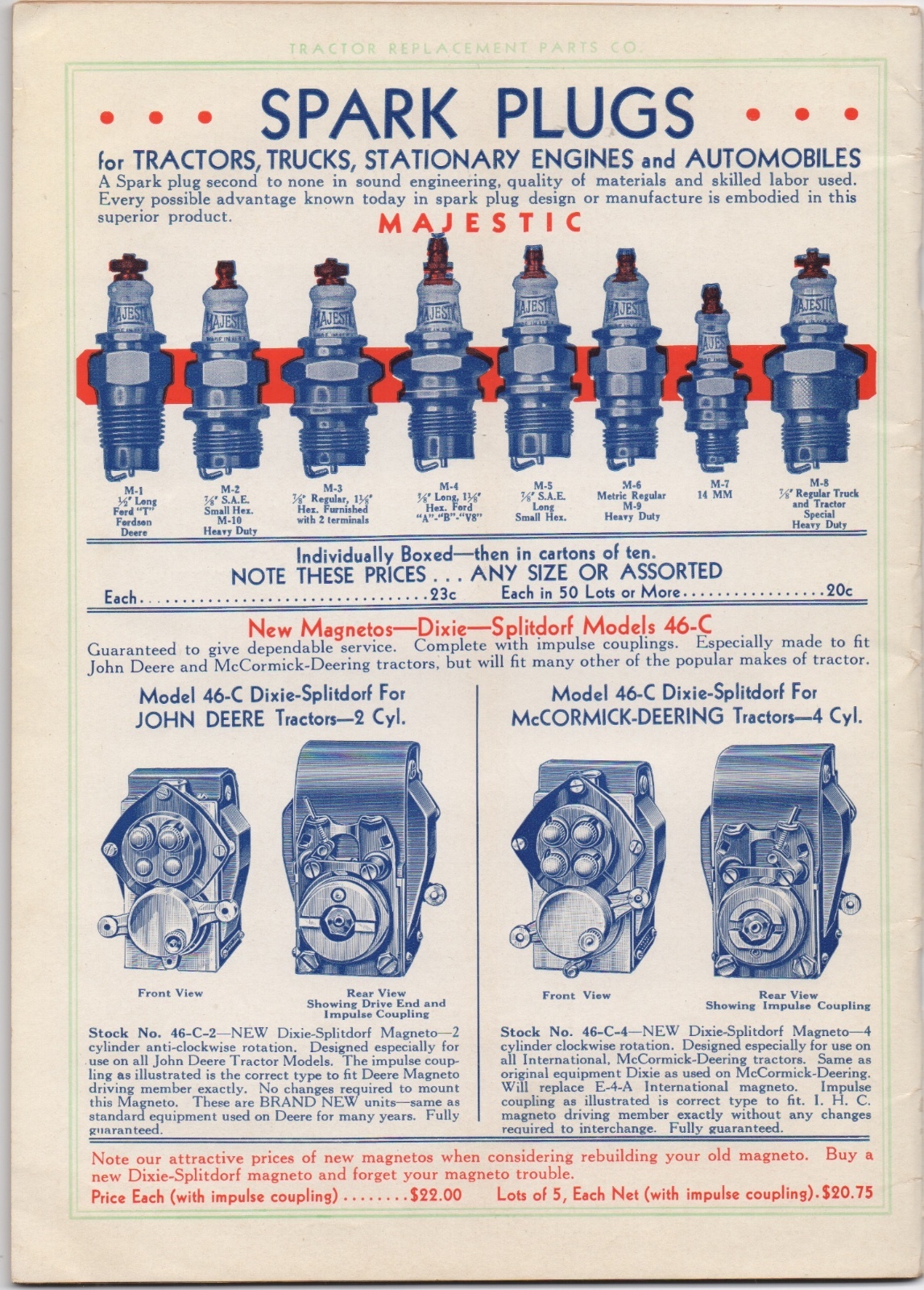 1937 Tractor Replacement Parts Co Catalog & Mailer Chicago