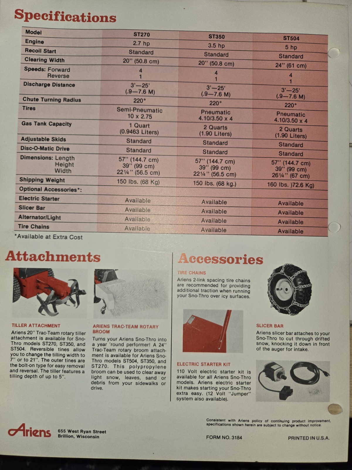 8 VINTAGE ARIENS DEALERSHIP ADVERTISING BROCHURES TRACTORS SNO-THROS