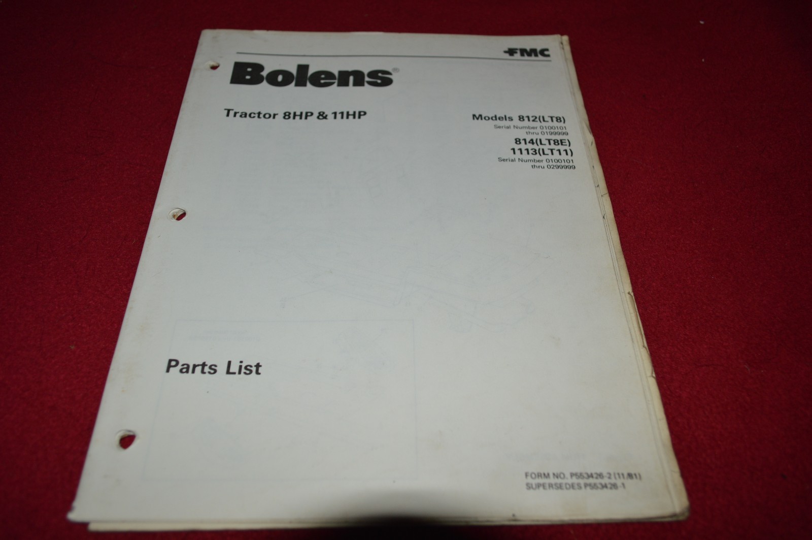Bolens 813 G8 Tractor Dealer&rsquo;s Parts Book Manual CHPA