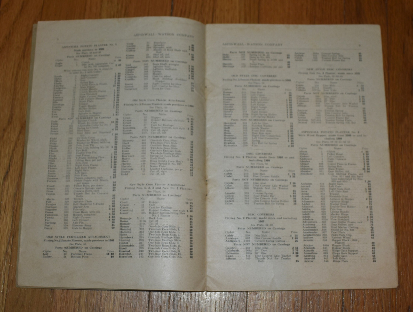 Vintage Aspinwall Watson Co Potato Planters Advertising Price List Farm Catalog