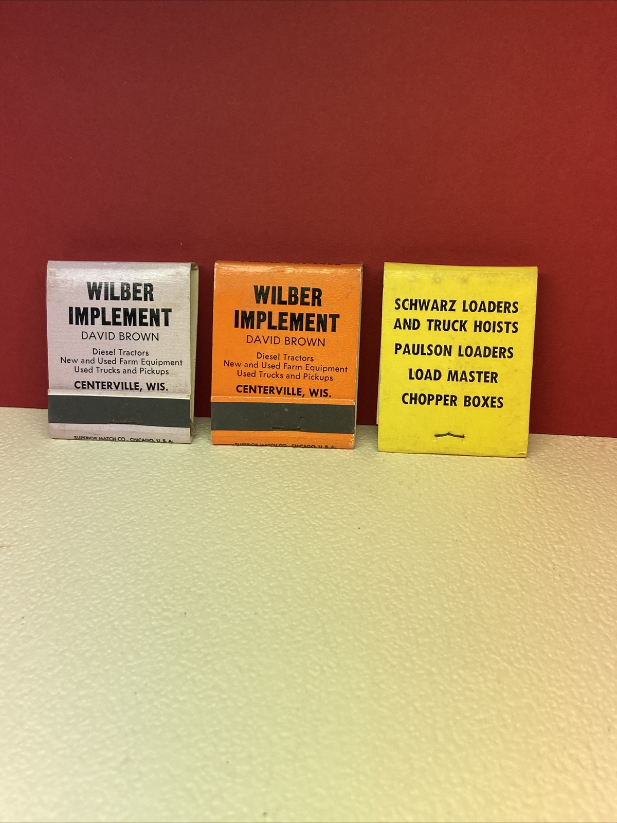 3 unused Matchbooks Wilber Implement Schwarz Loaders Farm Centerville WI Wis