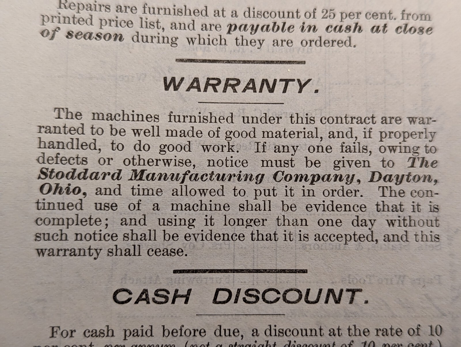 THE STODDARD MGF. CO. DAYTON, OHIO. 1897. FARM IMPLEMENTS CONTRACT.