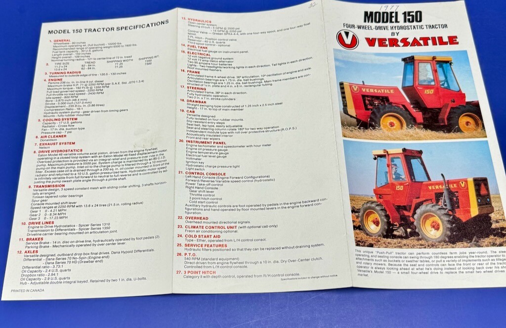Versatile Model 150 Ford Wheel Drive Tractor Brochure