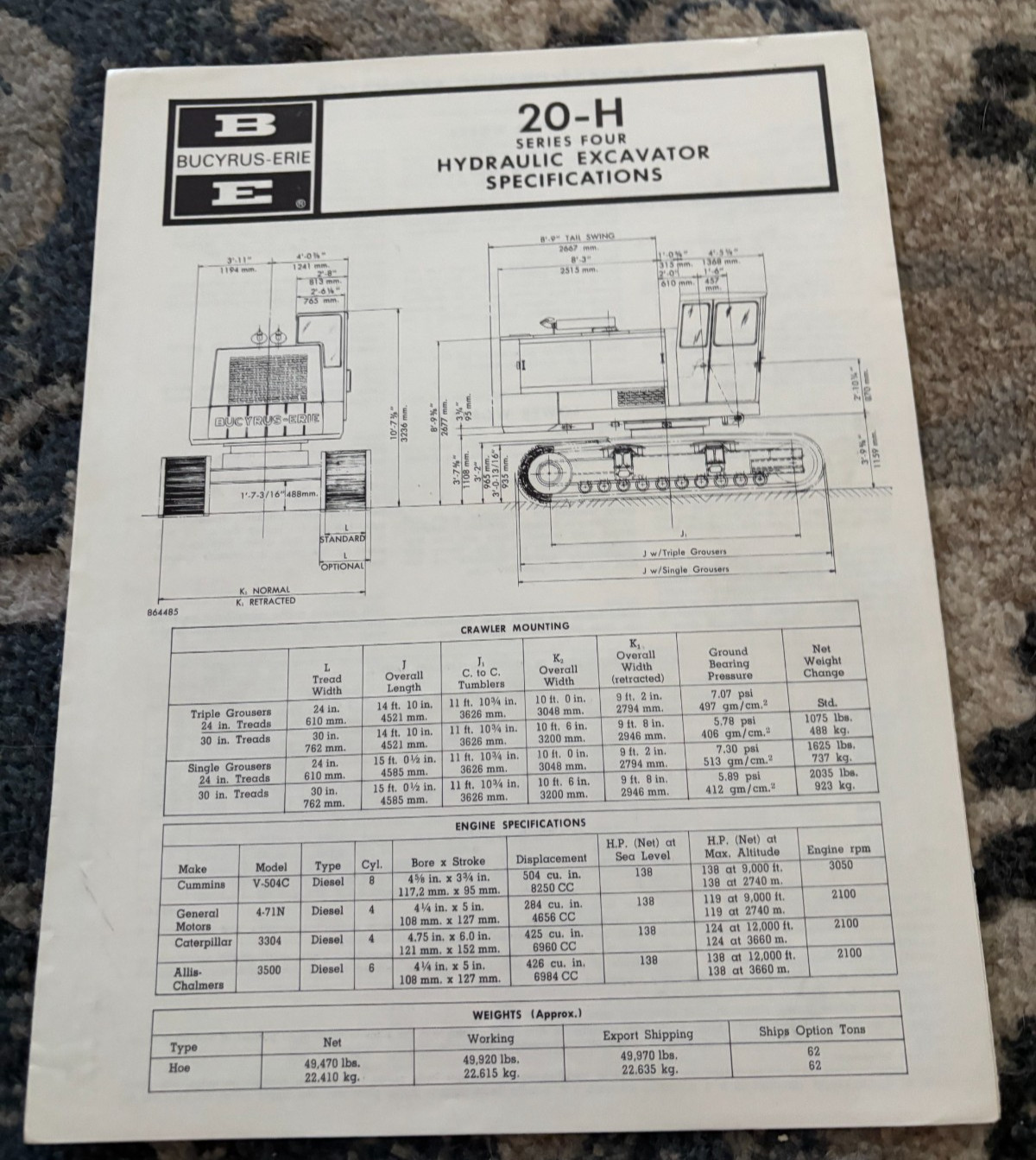 Bucyrus Erie 20-H Hydraulic Excavator Specifications Brochure DCPA25