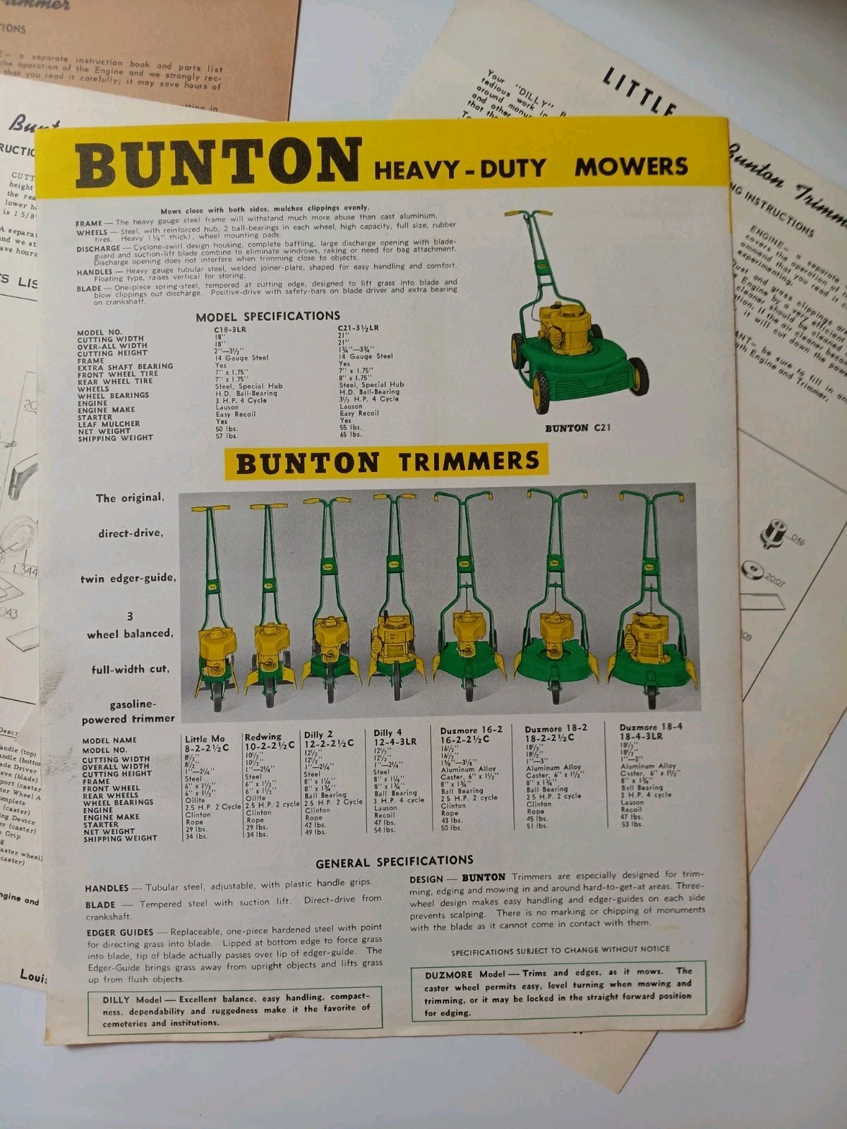 4 Bunton Lawn & Garden Mowers Brochure Lawn LARK Yellow & Green