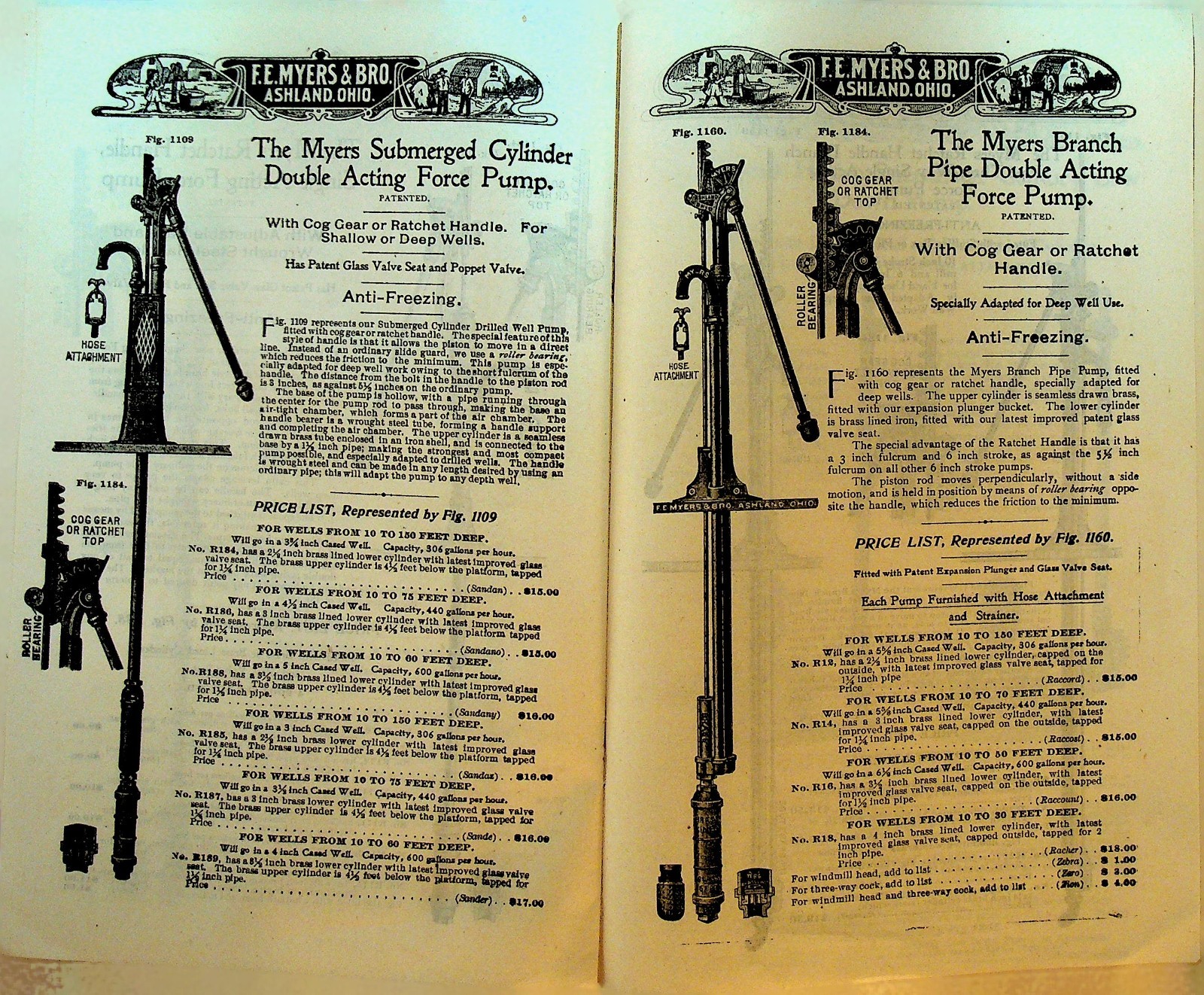 FE Myers & Bro Ratchet Handle Pumps Catalog ca 1910 Ashland Ohio