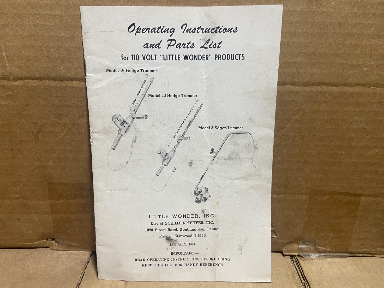 Little Wonder Hedge Trimmer Edger Mower Brochure + Model 8 16 30 Parts List 1964