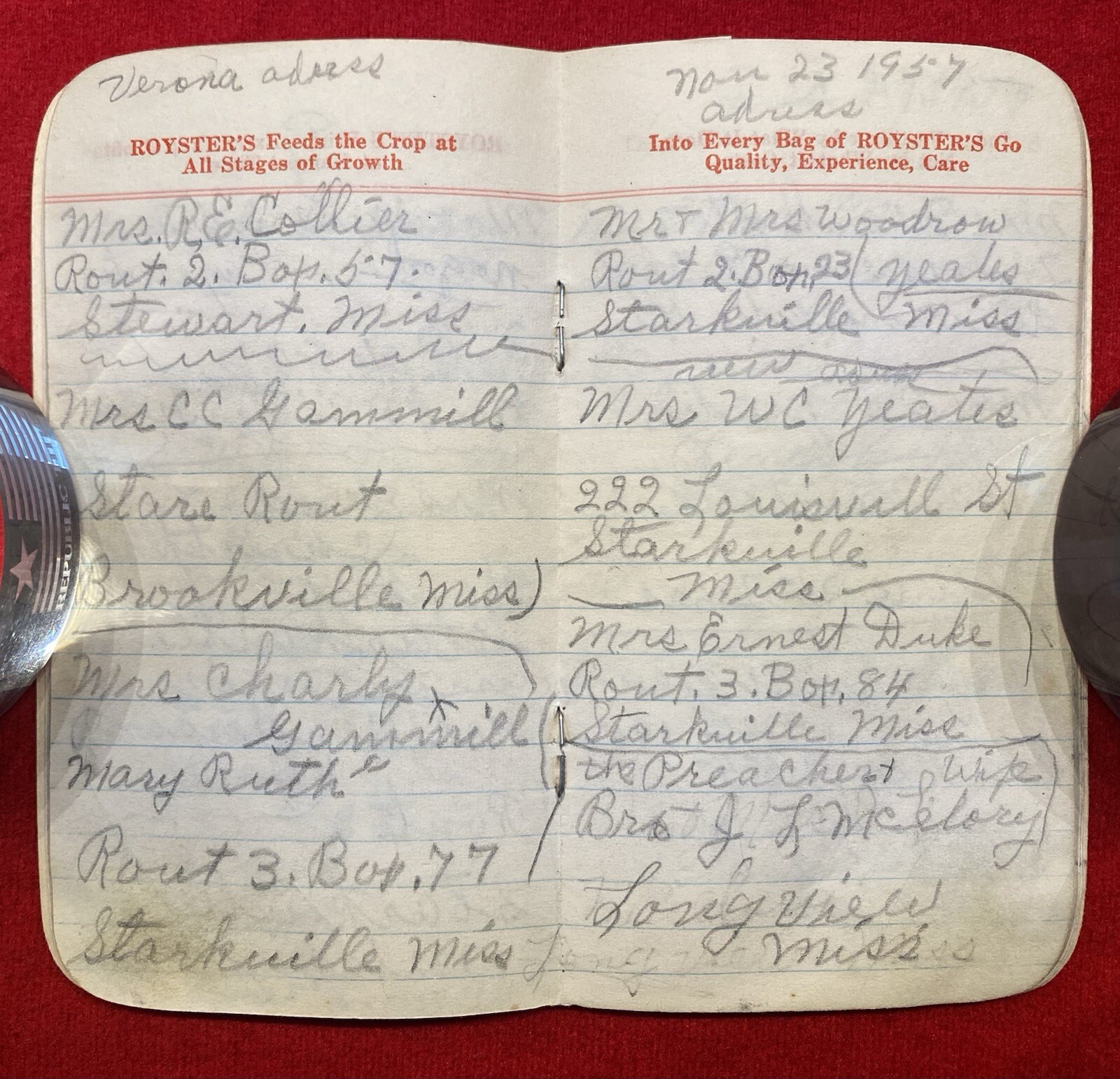 1957 *F. S. ROYSTER GUANO COMPANY* NORFOLK, VIRGINIA CALENDAR NOTE PAD+ENTRIES!