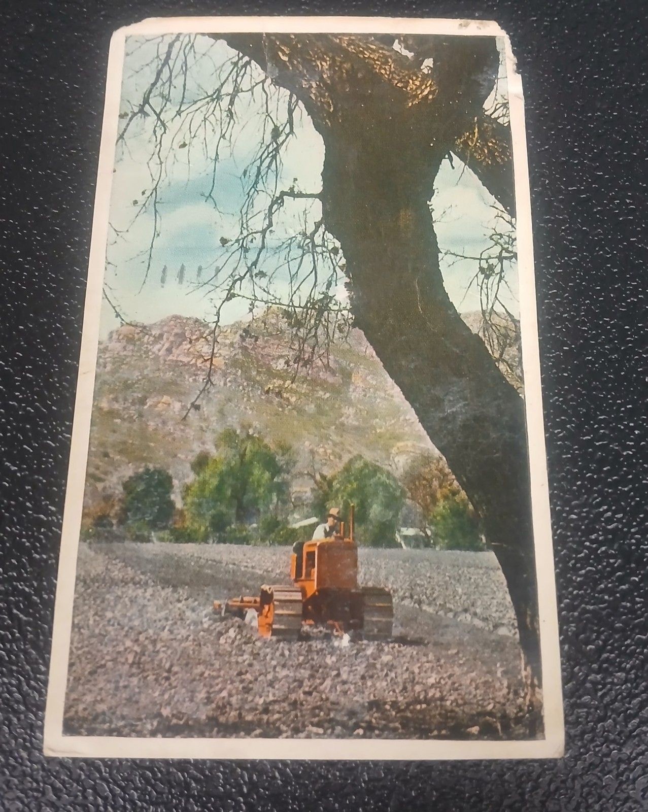 Vintage 1900S Orange Model M Allis Chalmers Tractor Plowing Field Farm Postcard