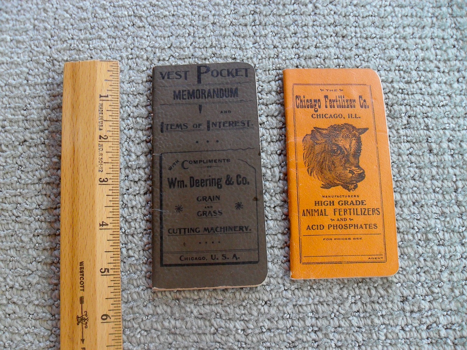 Vtg 1891 Pocket Booklet W. Deering Grain Grass + 1906 Chicago Fertilizer Ad Info