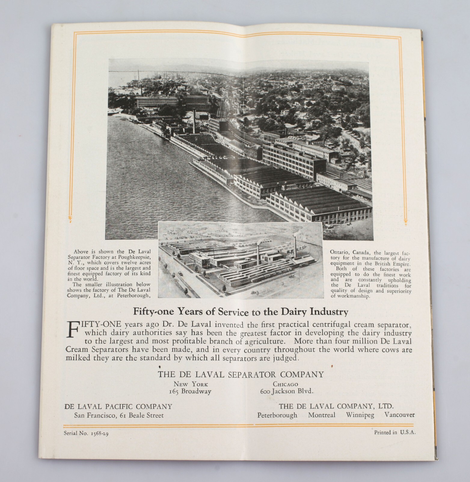 Vintage 1929 De Laval Cream Separator Brochure Pamphlet Golden Utility Series