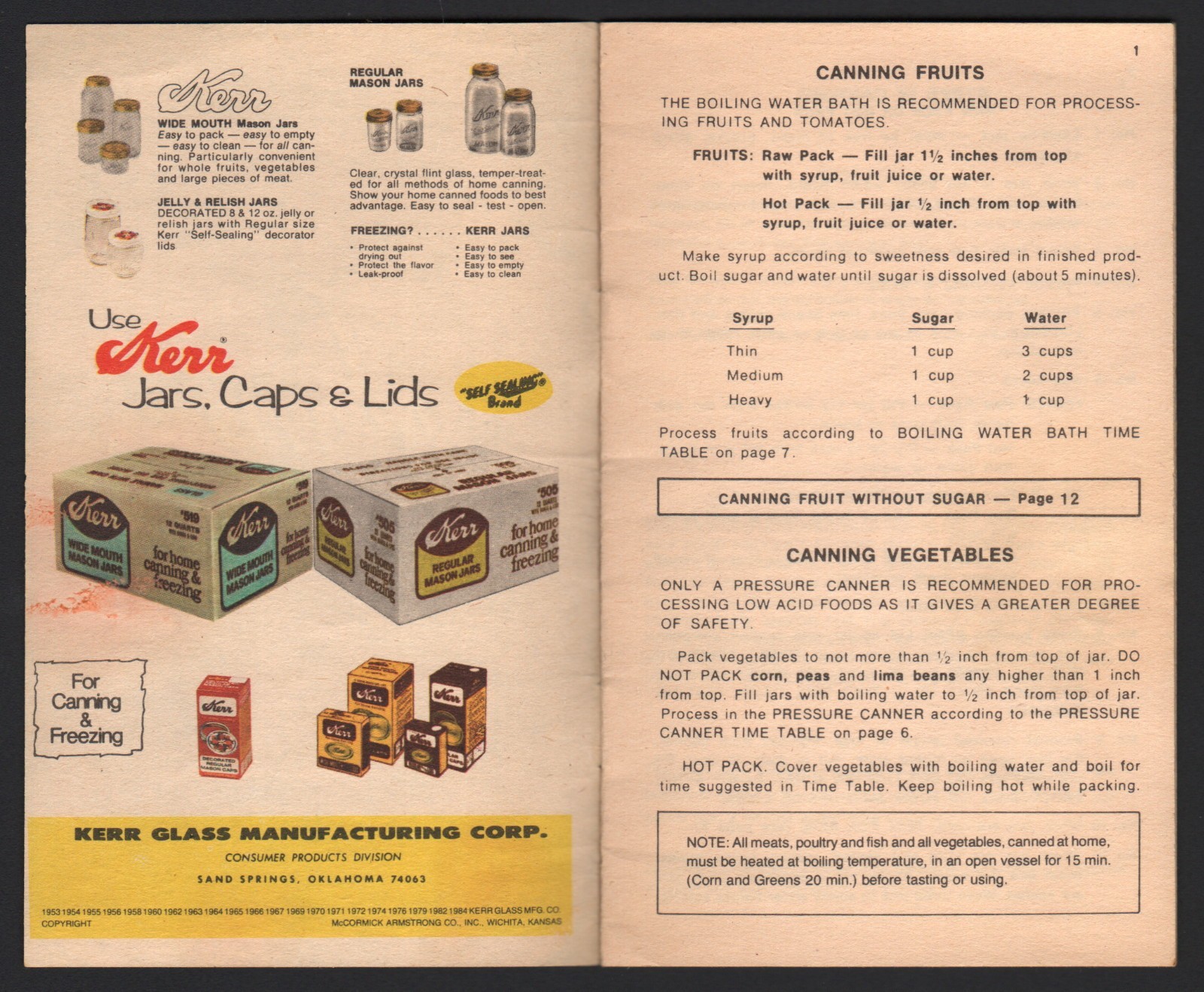 Kerr « Self Sealing » Instruction Guide to Home Canning and Freezing – 1984