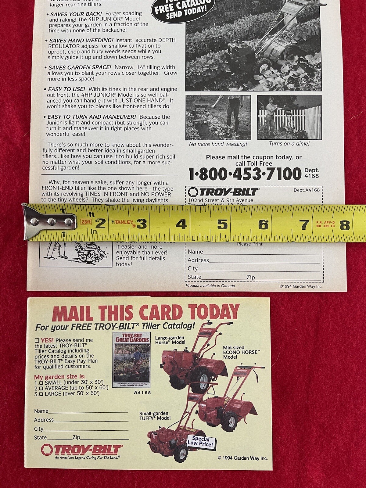 Vintage 1994 Troy Bilt 4HP JR Tiller Print Ad