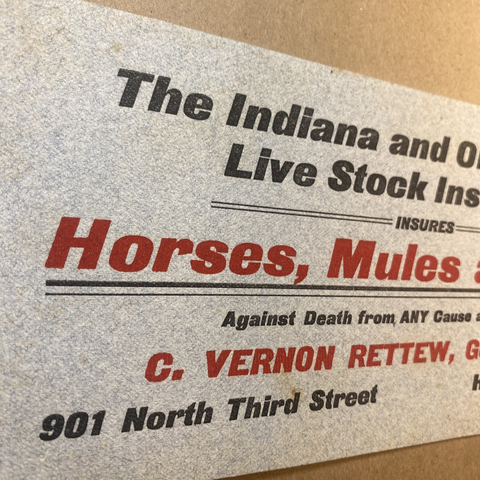 Rare Livestock Insurance Advertising C. Vernon Rettew Harrisburg PA