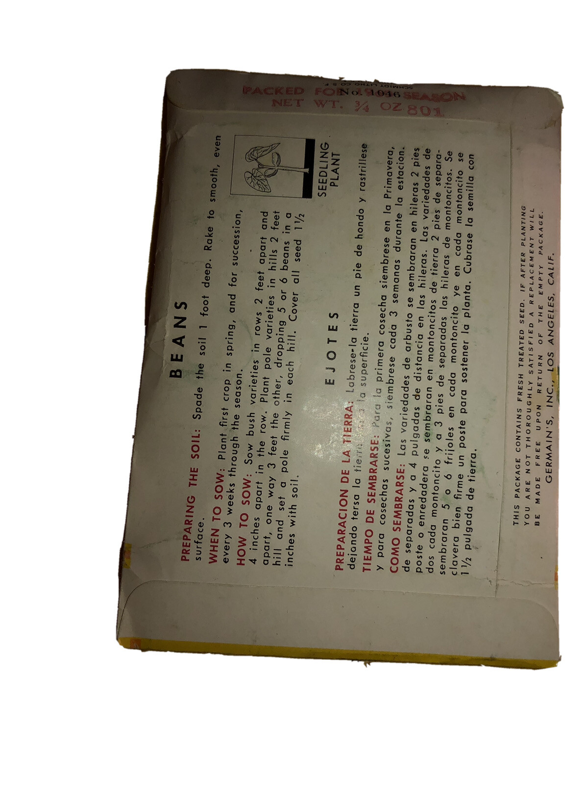 Germain’s Seed Growers Lima Beans Seeds Pack (Full Pouch) *Sealed* 1960