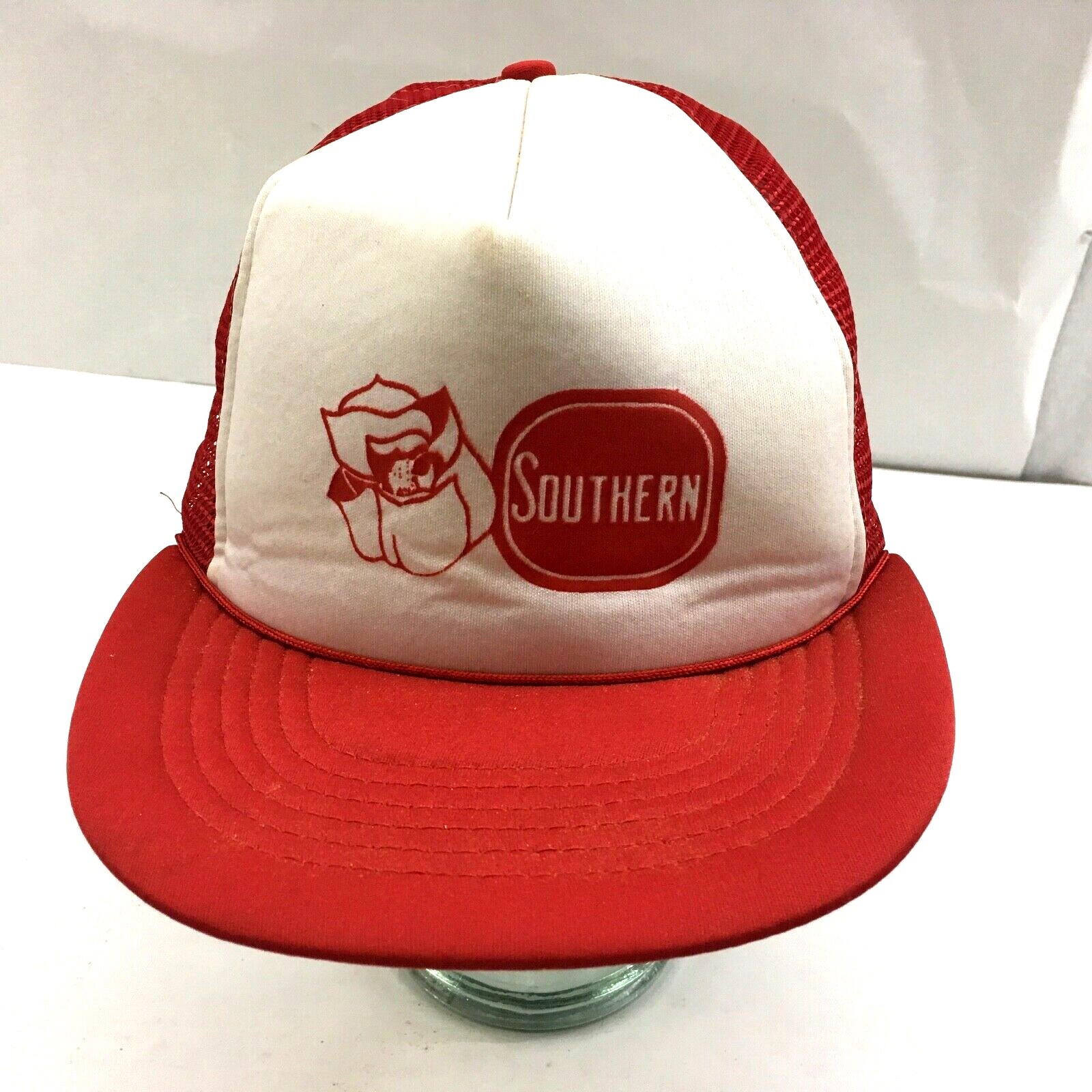 Vintage Farmer Mesh Snapback Hat Red White Trucker Cap Southern USA