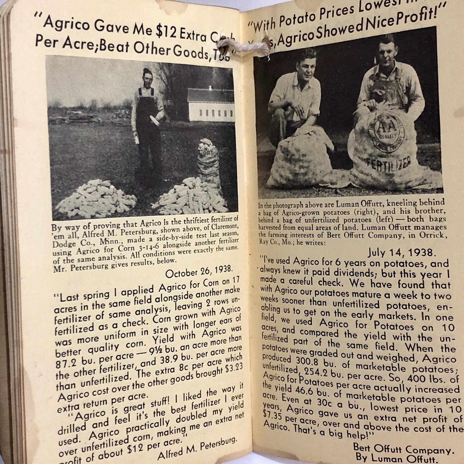 Vintage Agrico 1939 Advertising Fertilizer Memo Notebook Calendar Written Notes