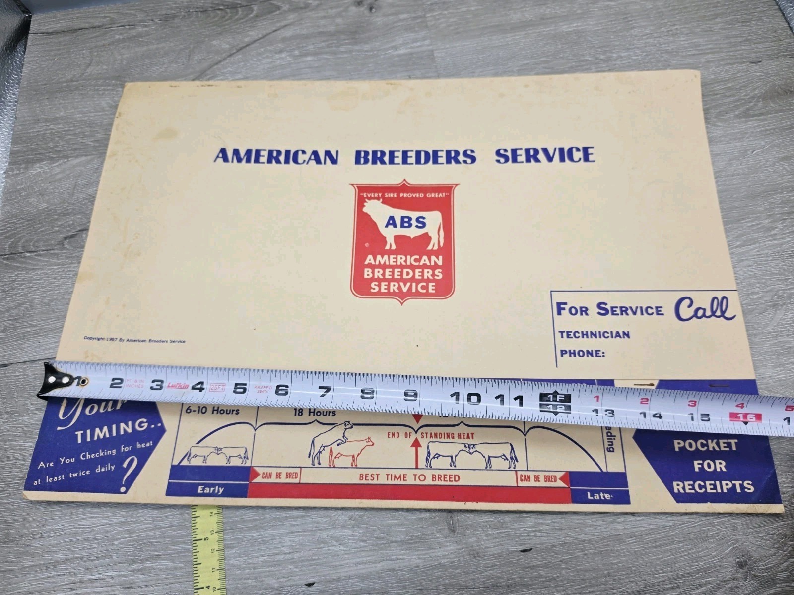 Rare 1957 American Breeders Service Folder Cow Breeding Schedule Advert Filled