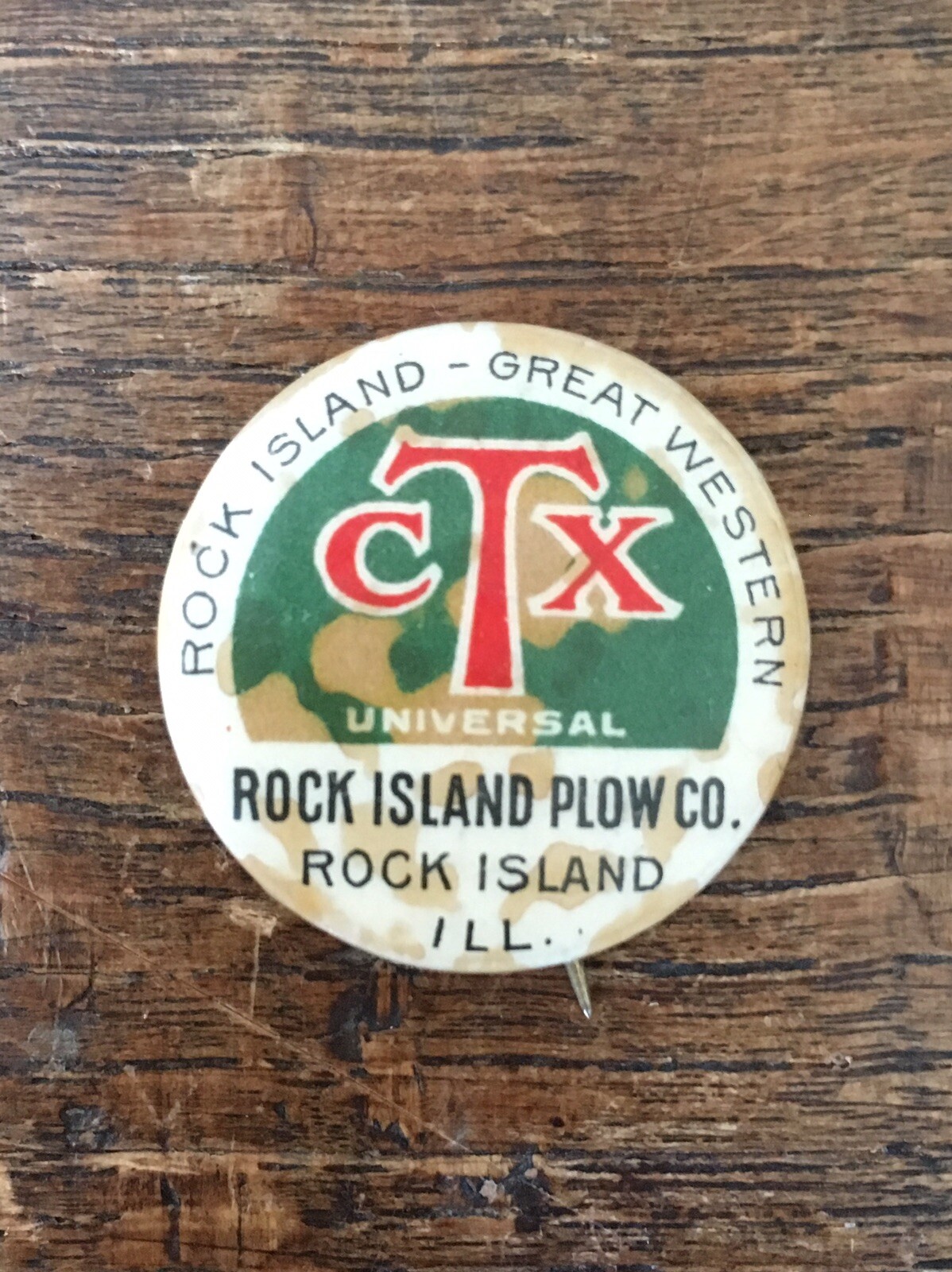 1” Rock Island Plow Co Advertising Celluloid Pinback CTX Plow Farm Implement