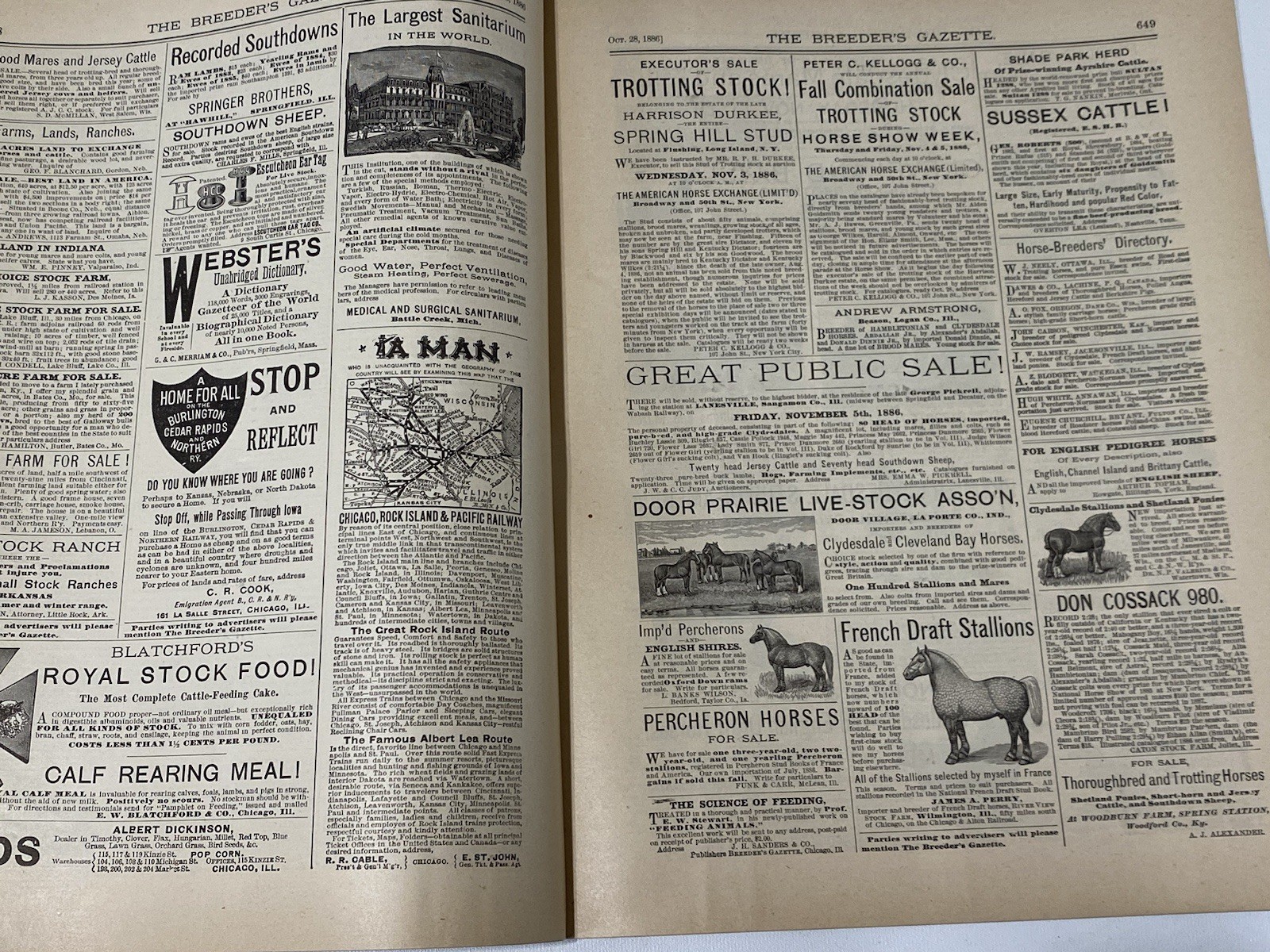 Vtg 1886 October Breeders Gazette Shire Horse Steer Pigs Cow Bull Advertisements