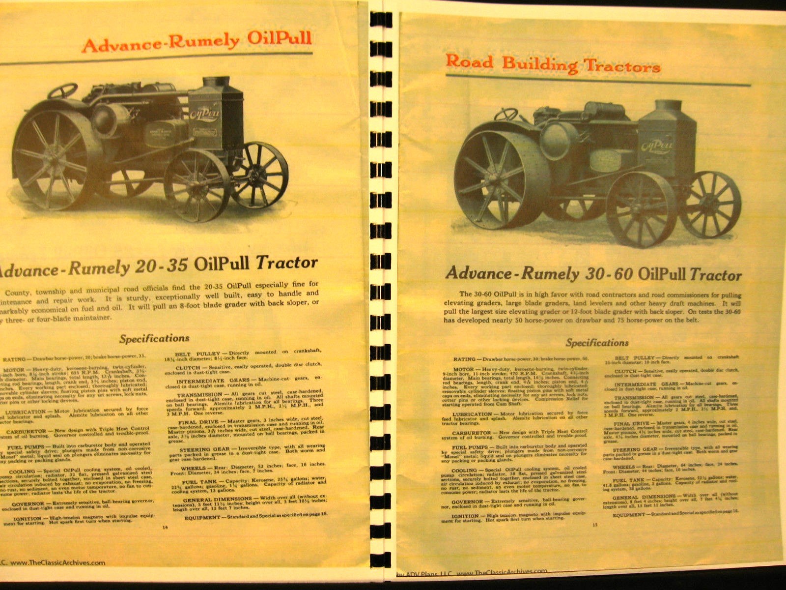Advance- Rumely Vimtage OIL PULL Road Building Tractor Sales Catalogue