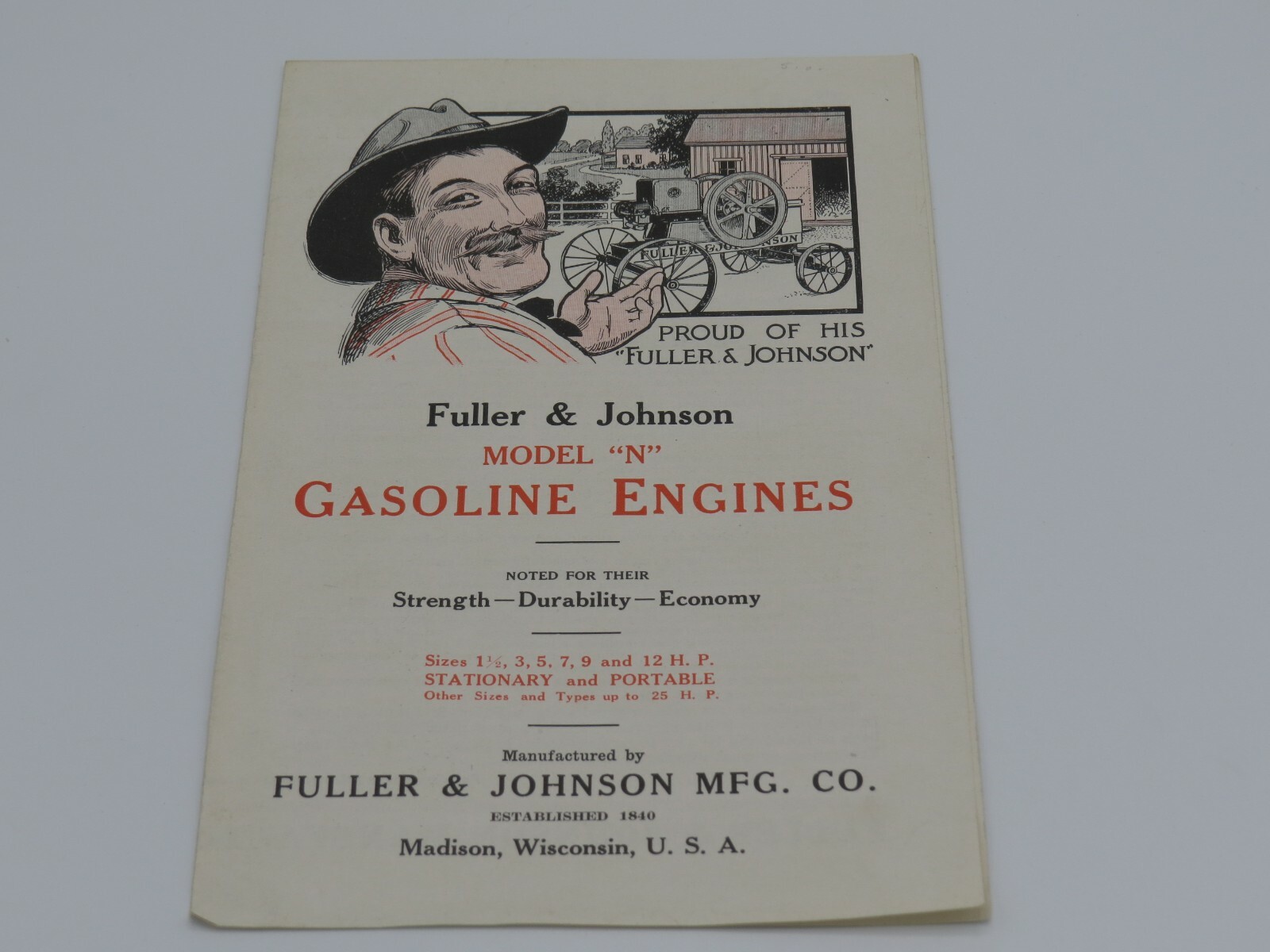Vintage Fuller & Johnson Model N Gasoline Engines brochure Catalog Hit Miss ORIG
