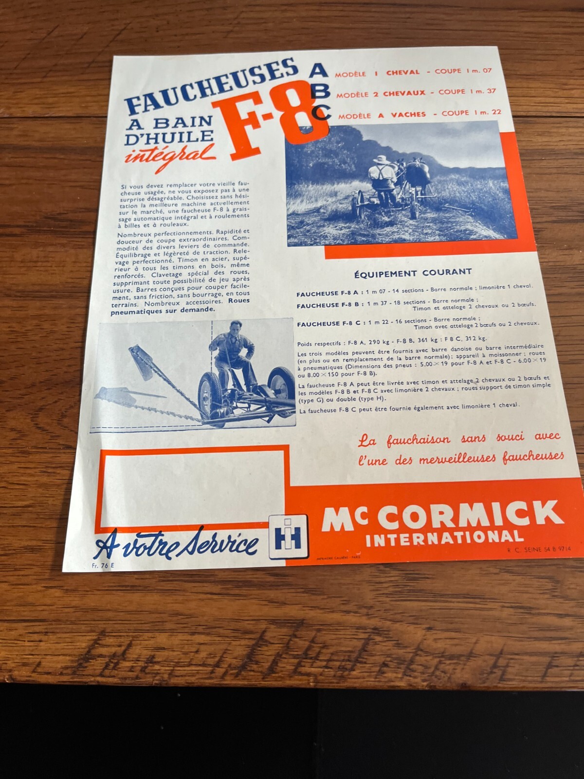 International Harvester F-8 Mower In French Brochure FCCA