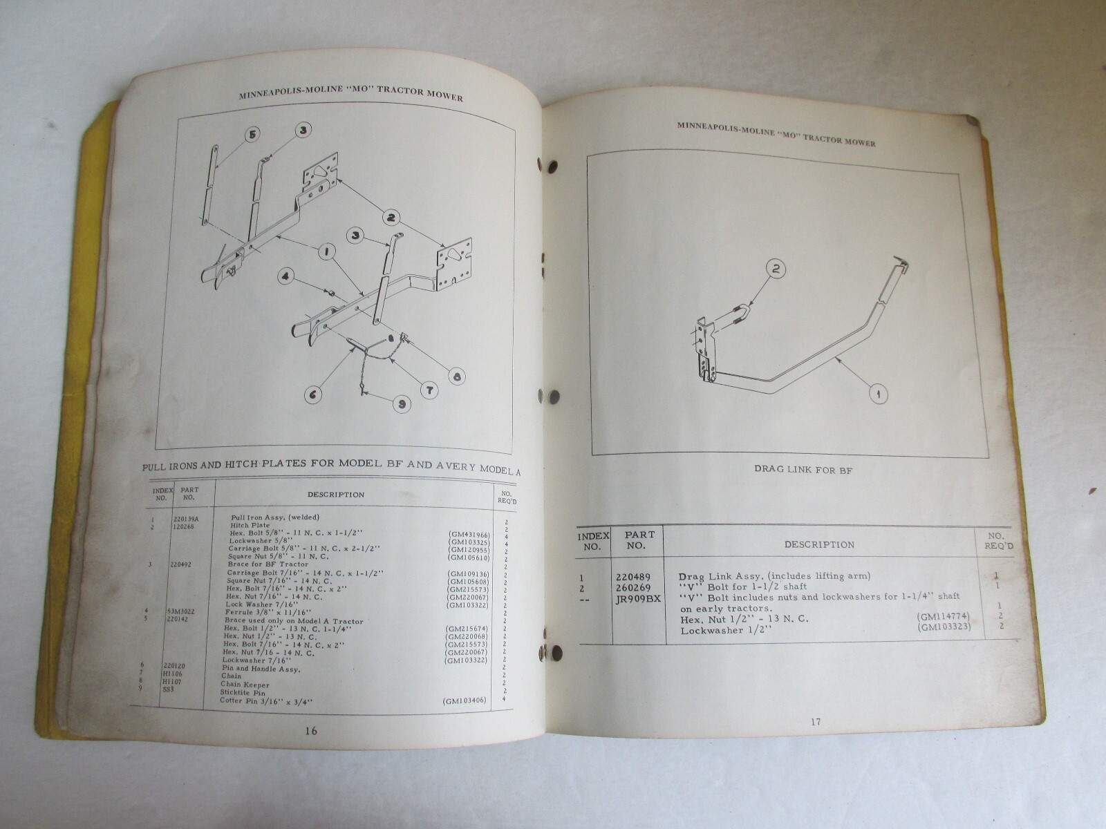 MBF89 Farm Manual Minneapolis Moline MM Repair Catalog MO Tractor mower 105 107