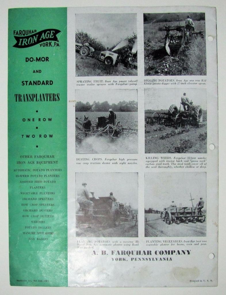 ca. 1930 VINTAGE FARQUHAR CO York PA AD BROCHURE, IRON AGE TRACTOR TRANSPLANTERs