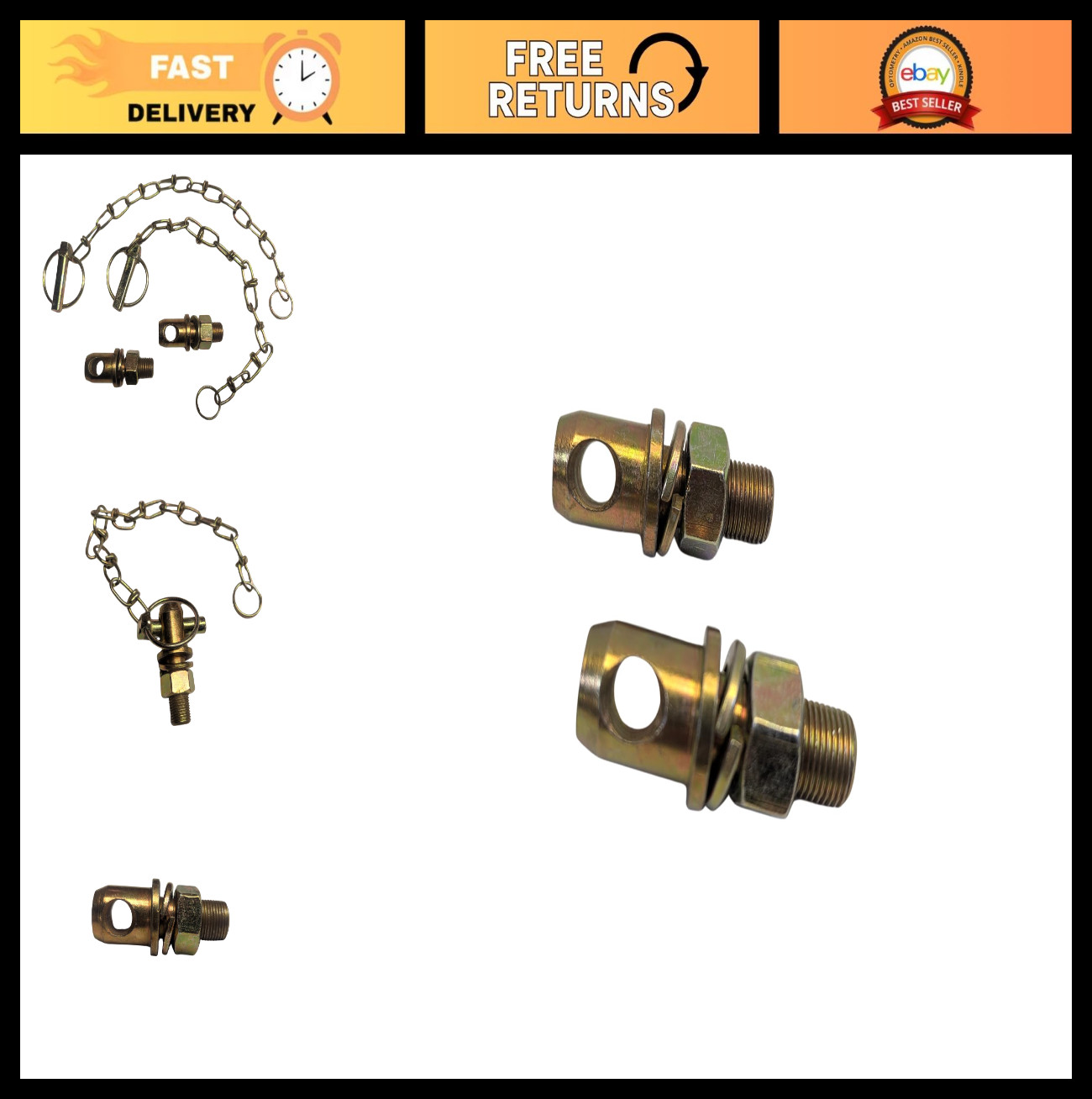 2 Pack Stabilizer Pins with Nuts & Washers for Tractors & Trailer Ramps, 7/8&Prime; Di