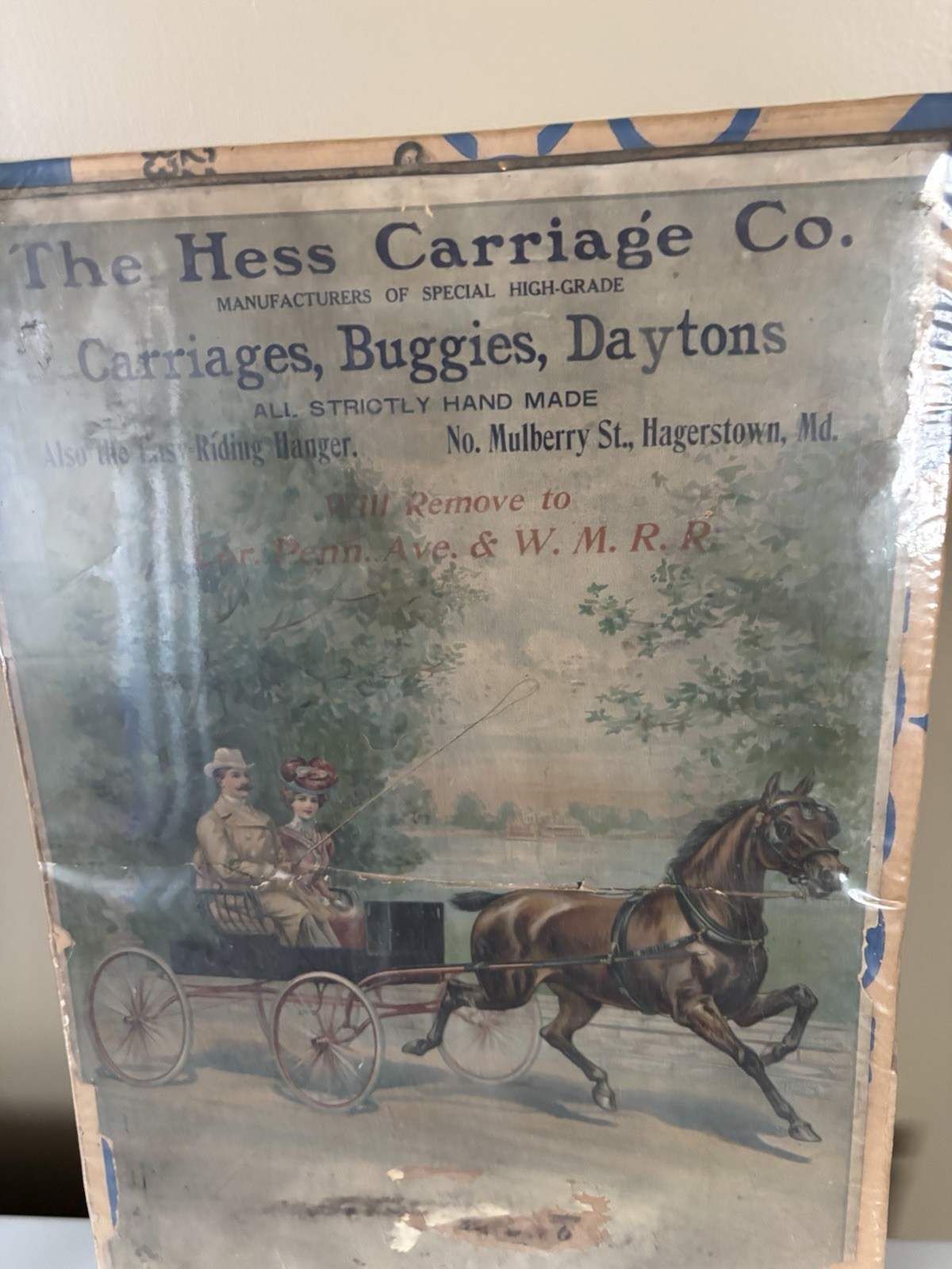 The Hess Carriage Co. Vintage Advertisement Sign Carriages Missing Calendar Part