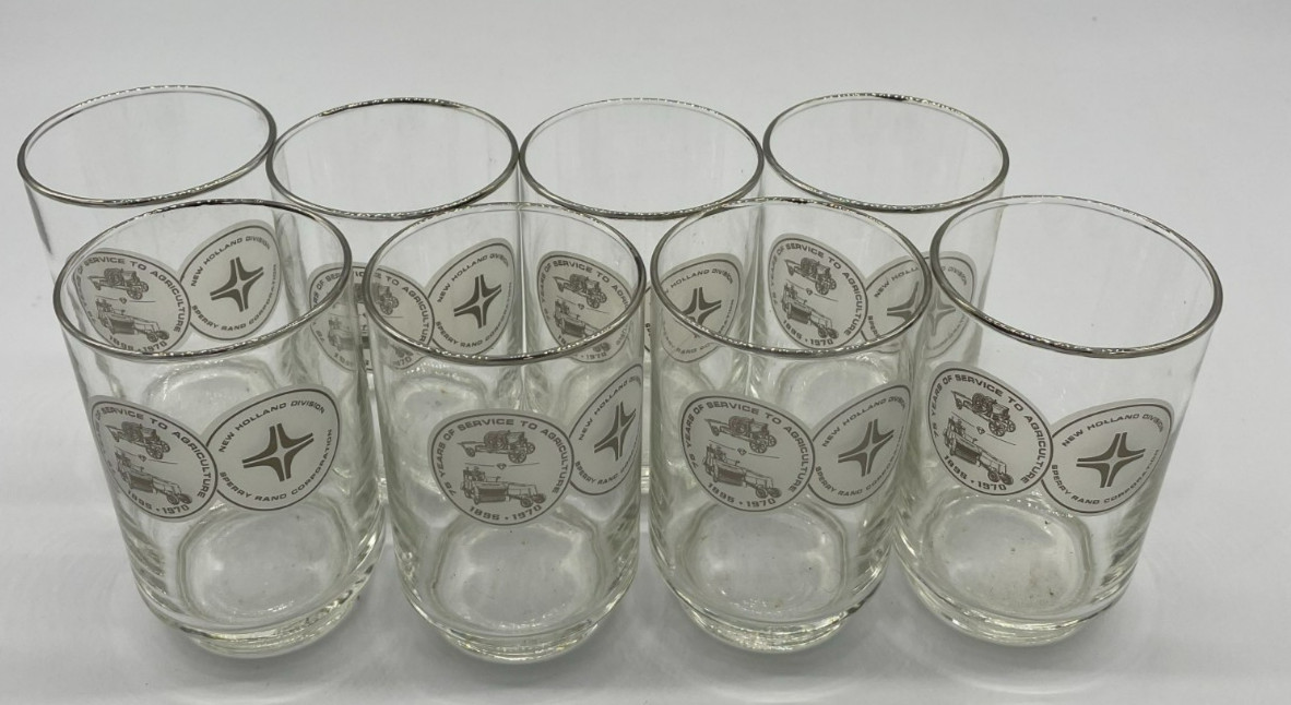 Sperry Rand New Holland Division 8 Glass Set 75yr to Agriculture